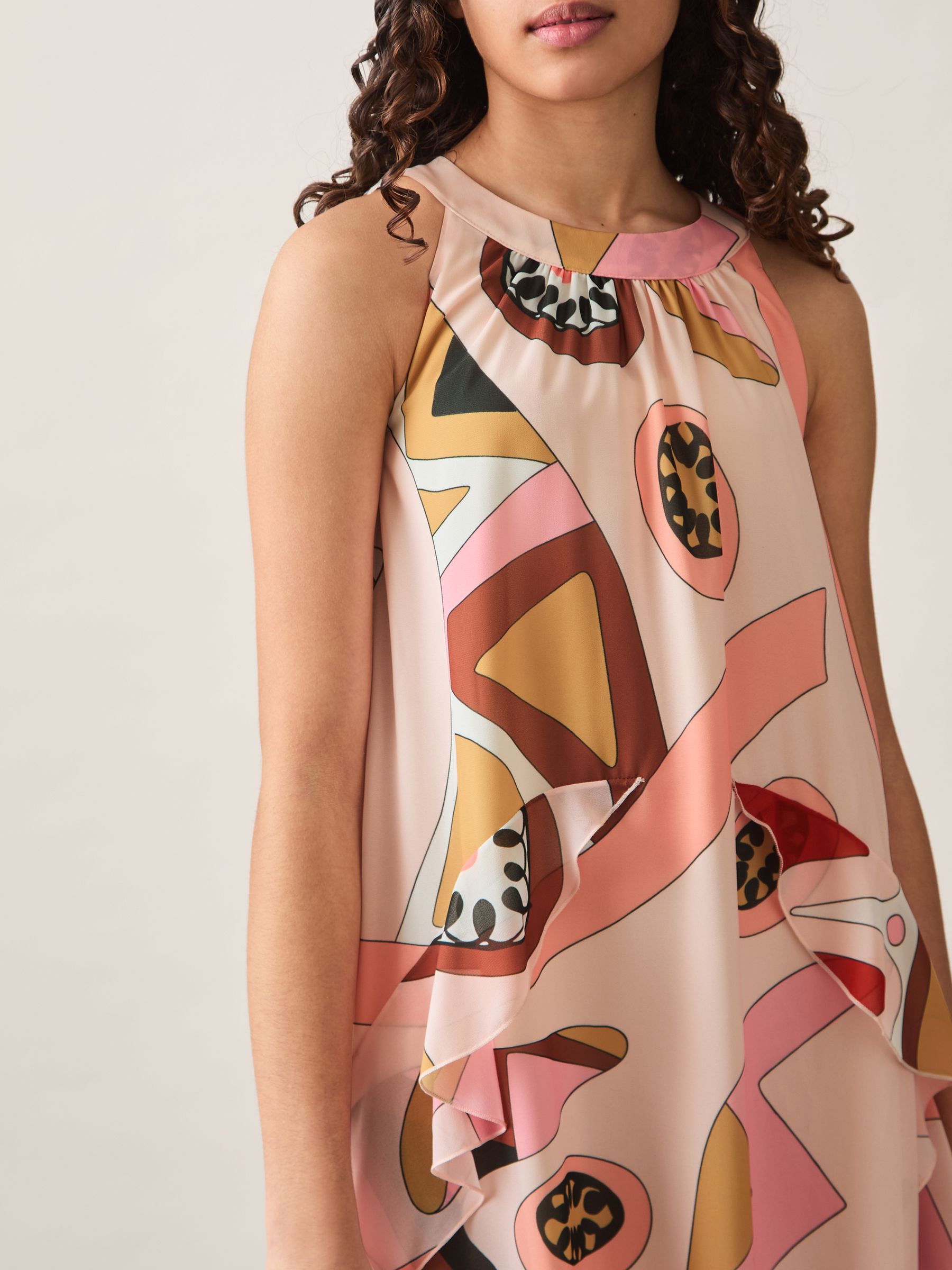 13-14 yrs Printed Ruffle-Trim Dress in Pink - Image 3 of 4