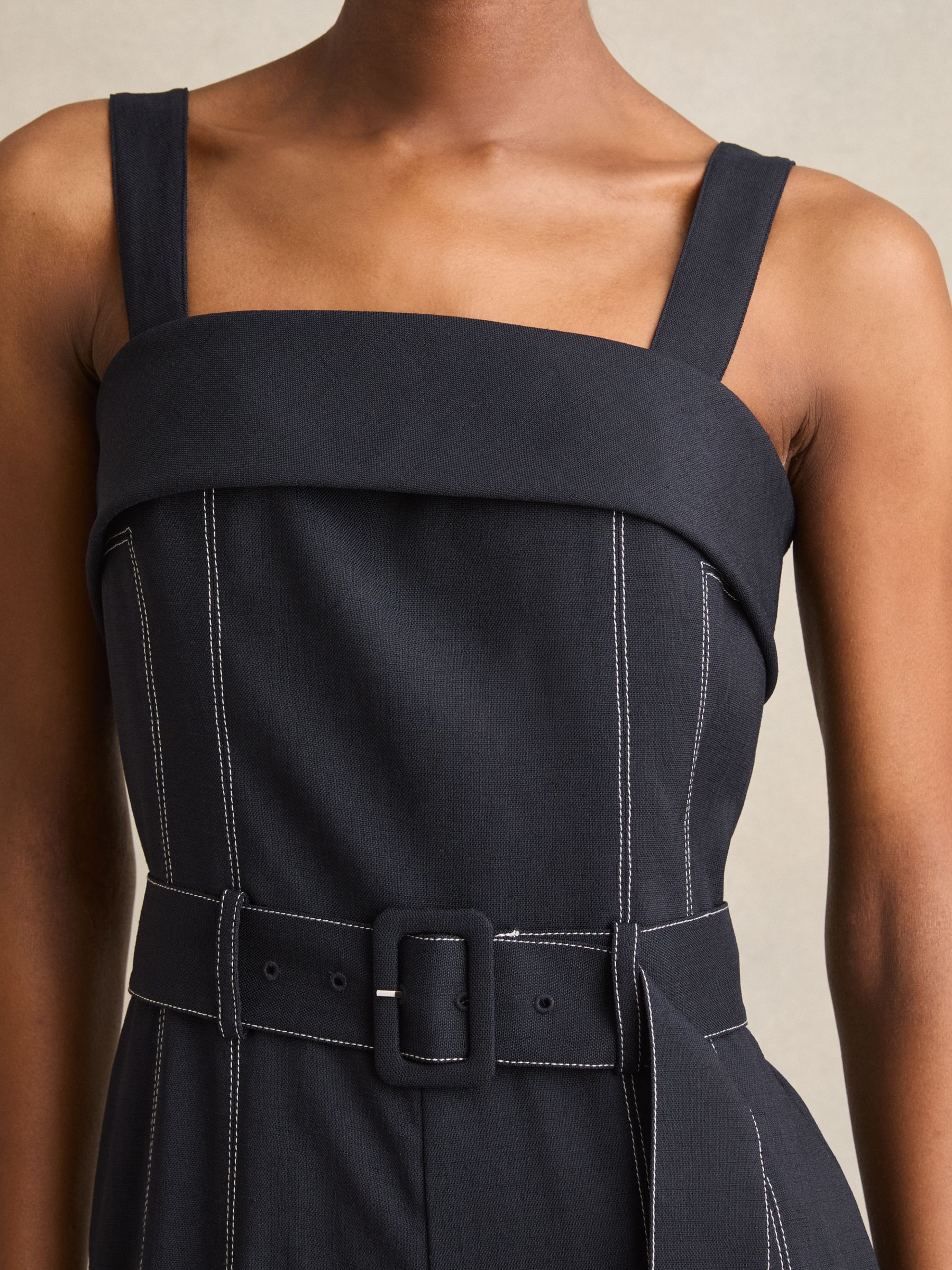 Contrast Stitch Structured Jumpsuit in Navy - Image 3 of 5
