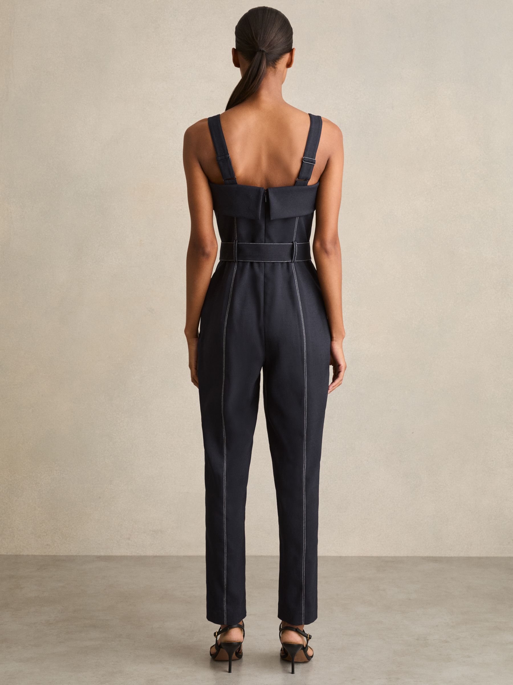 Contrast Stitch Structured Jumpsuit in Navy - Image 4 of 5