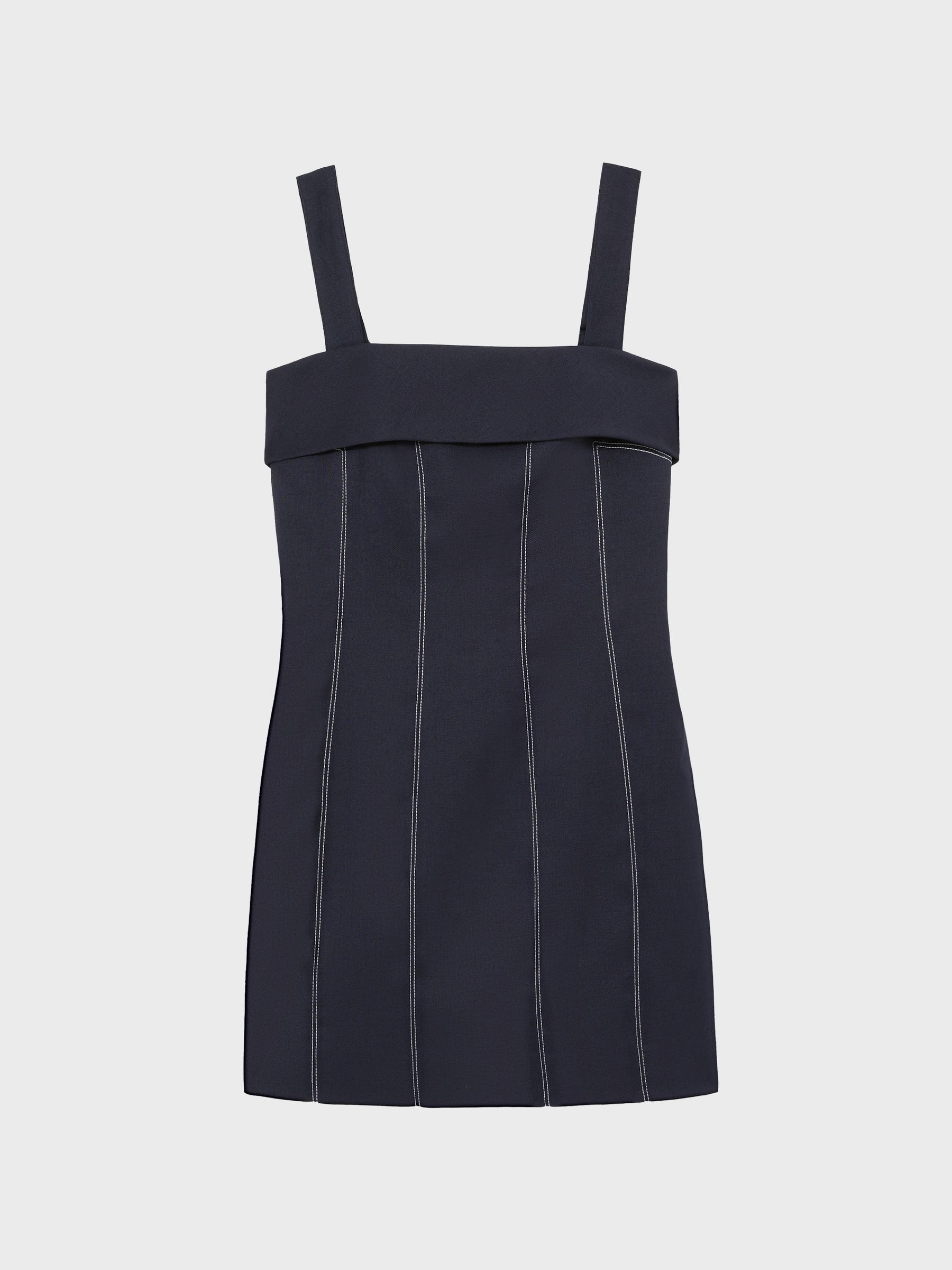 Contrast-Stitch Structured Mini Dress in Navy - Image 2 of 6