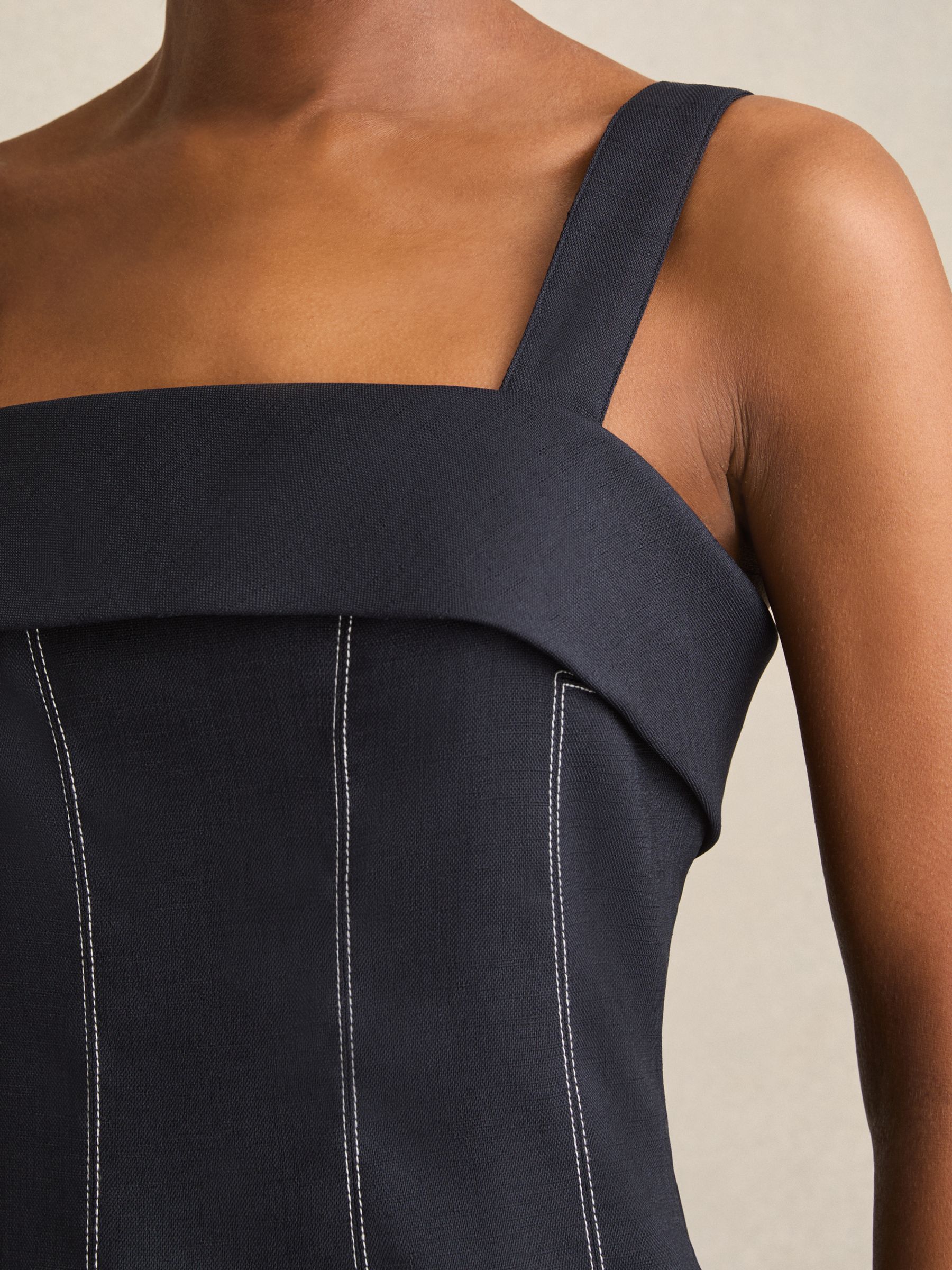 Contrast-Stitch Structured Mini Dress in Navy - image 4