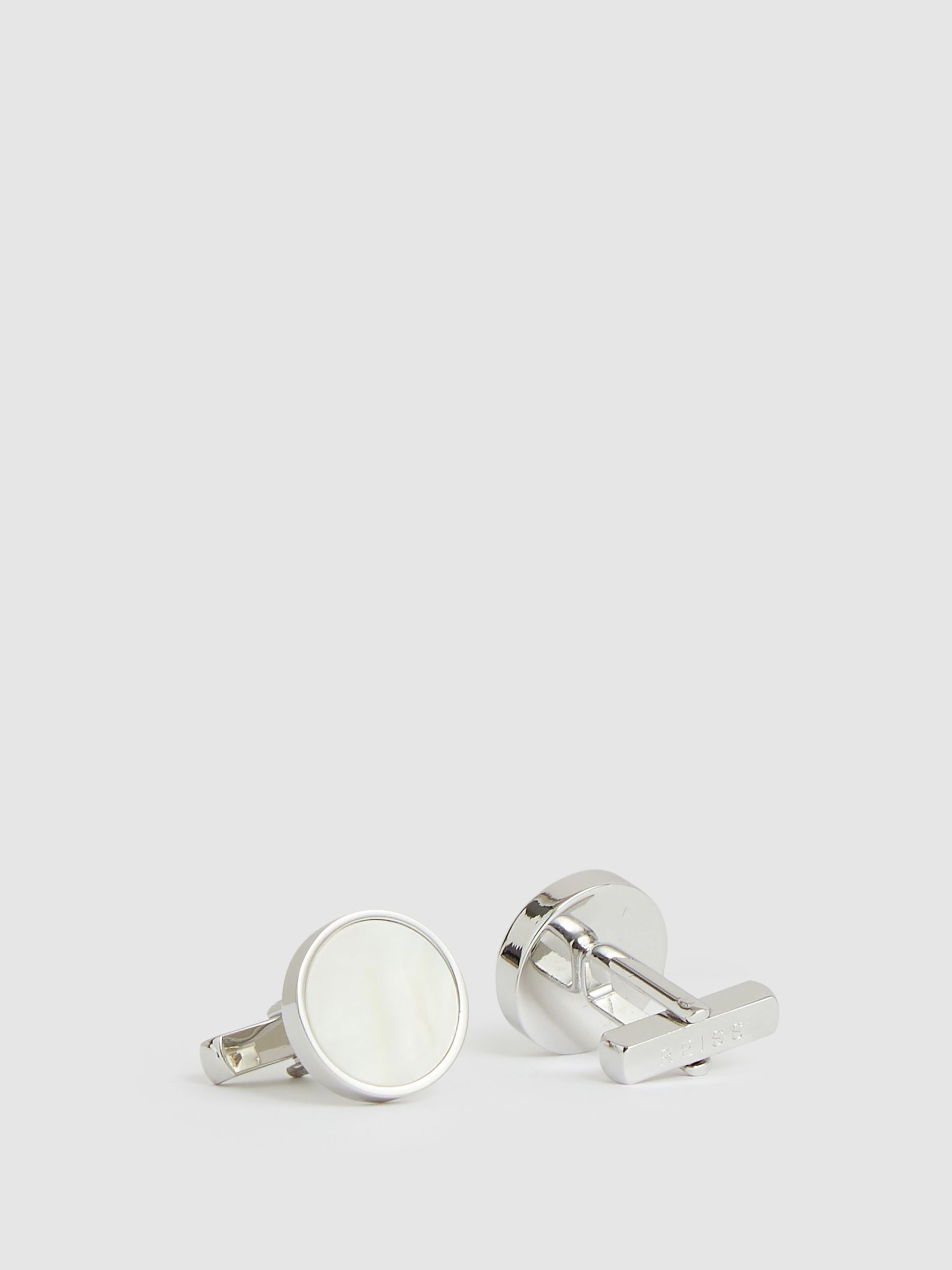 Inlaid Round Cufflinks in Silver Tone /Mop - image 2