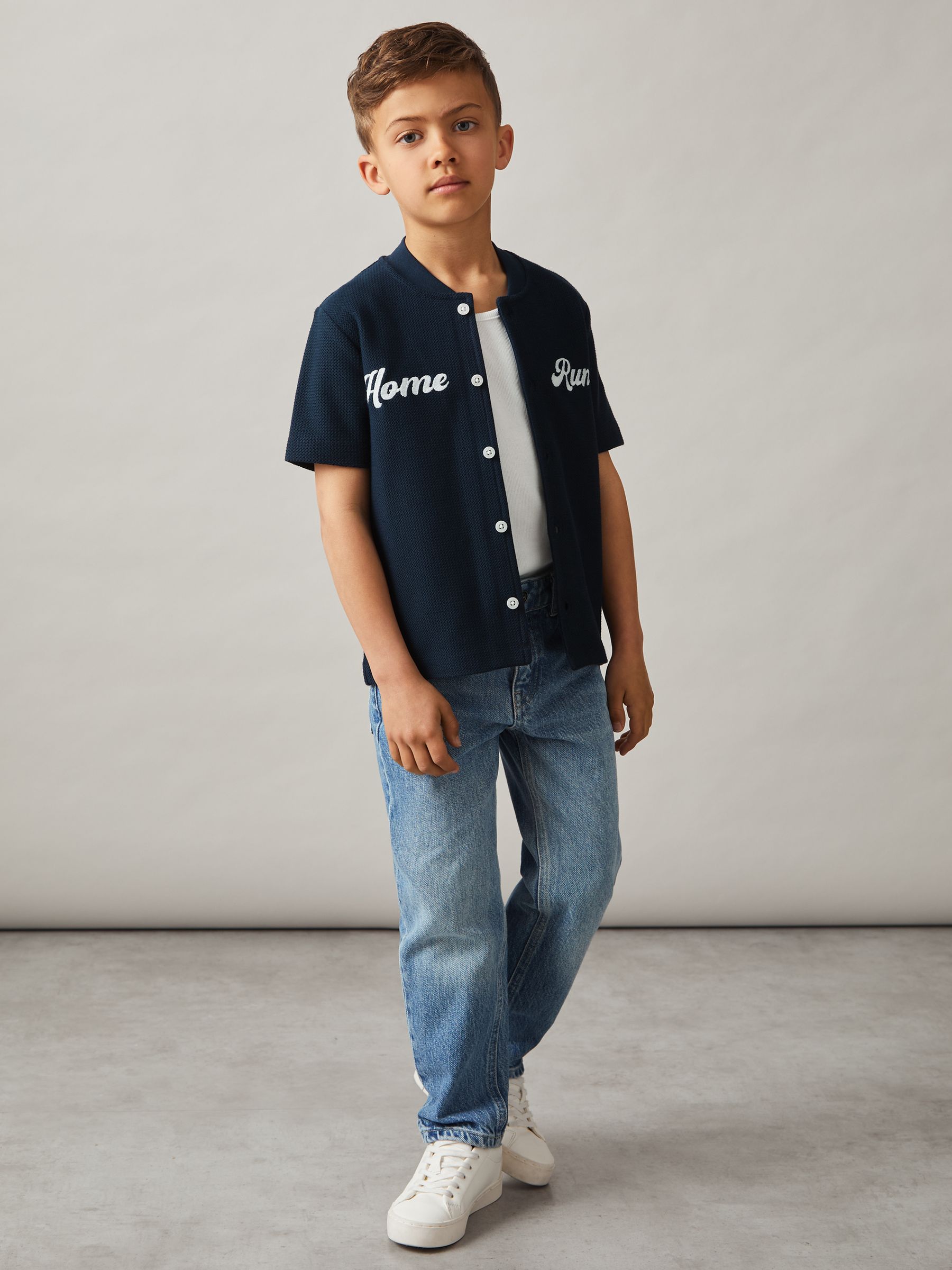 13-14 yrs Cotton Textured Home Run Shirt in Navy - Image 2 of 4
