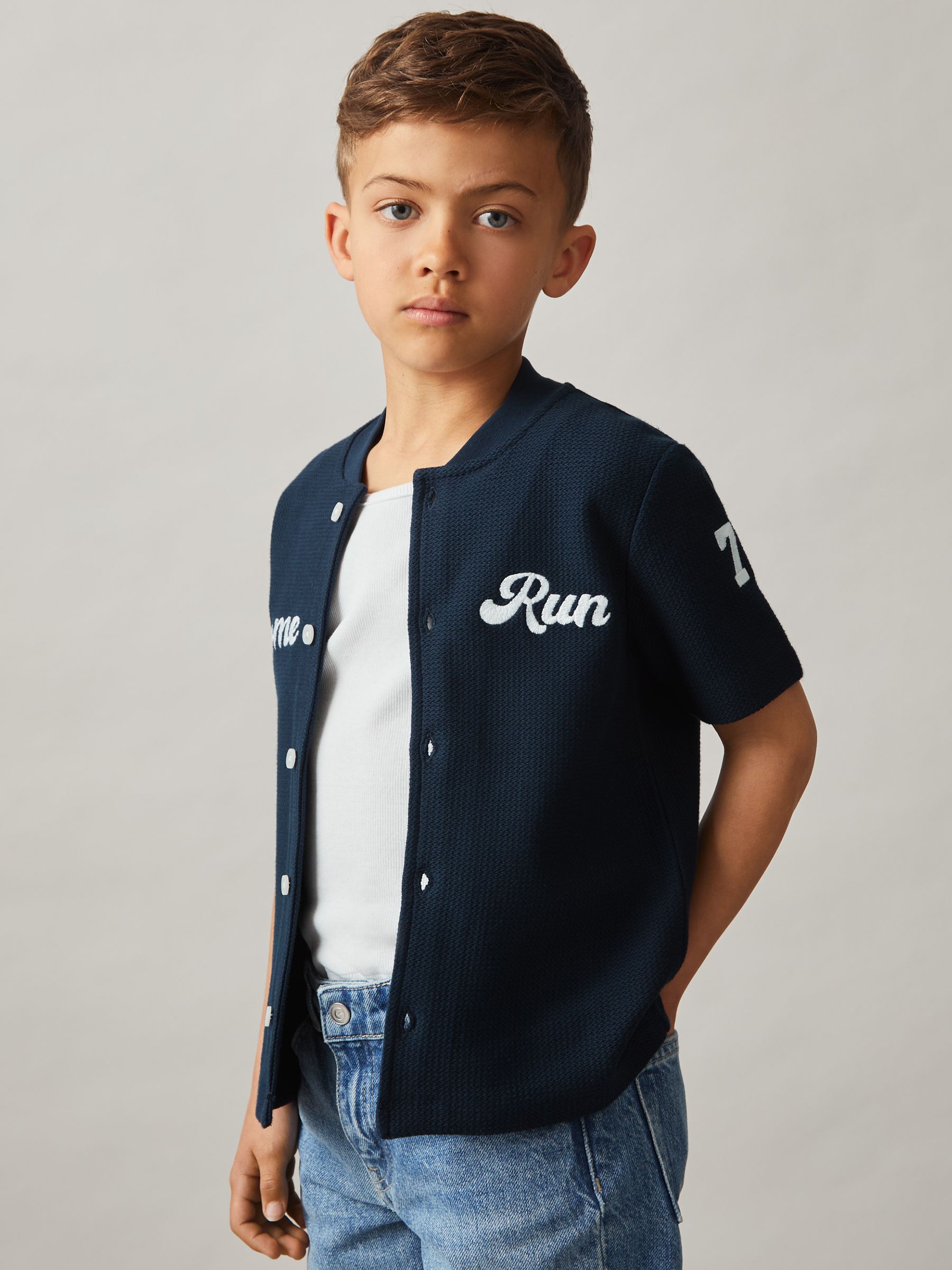 13-14 yrs Cotton Textured Home Run Shirt in Navy - Image 3 of 4