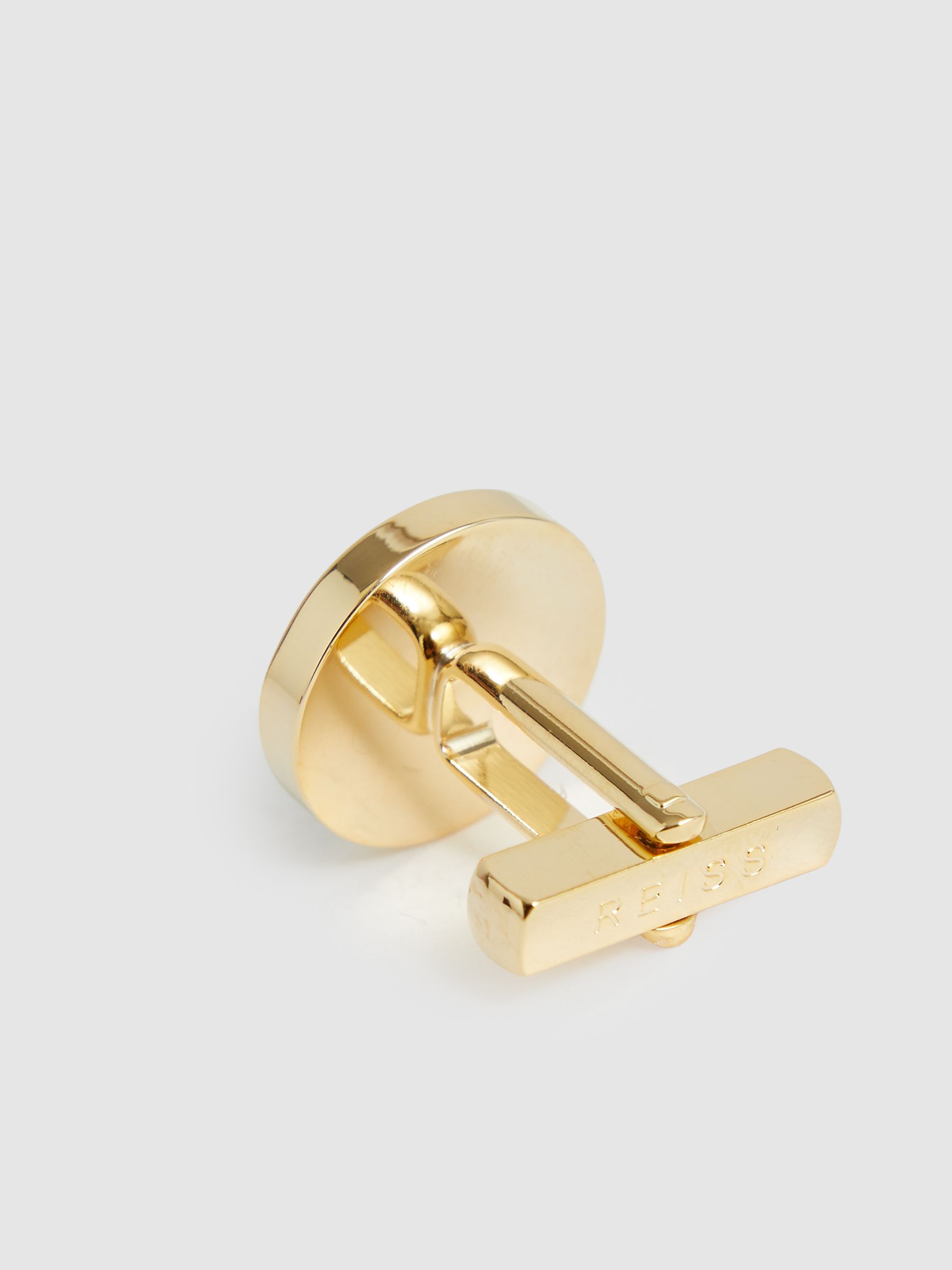 Inlaid Round Cufflinks in Gold Tone /Onyx - image 2