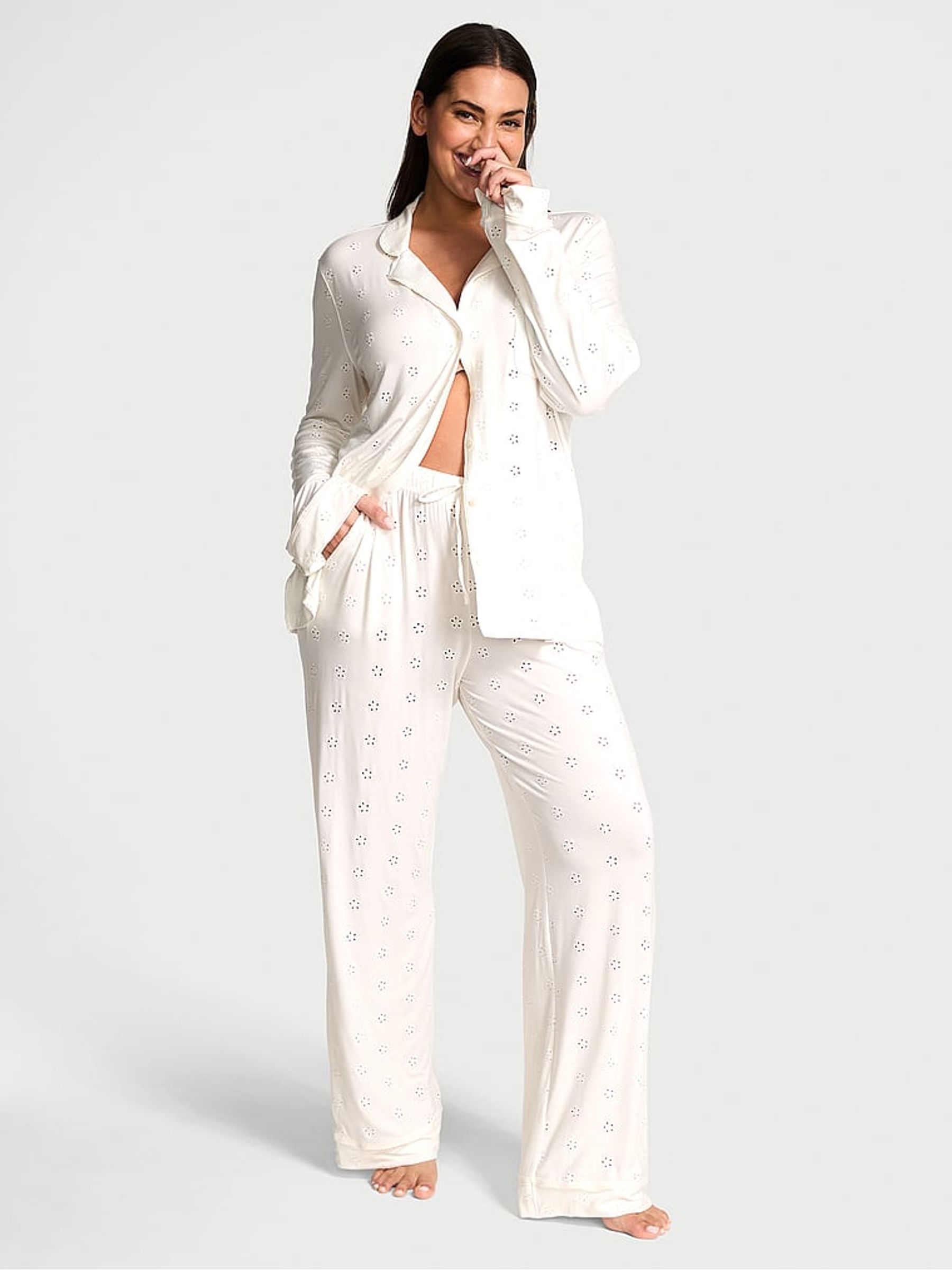 Coconut White Eyelet Modal Long Pyjama Set | Victoria's Secret UK