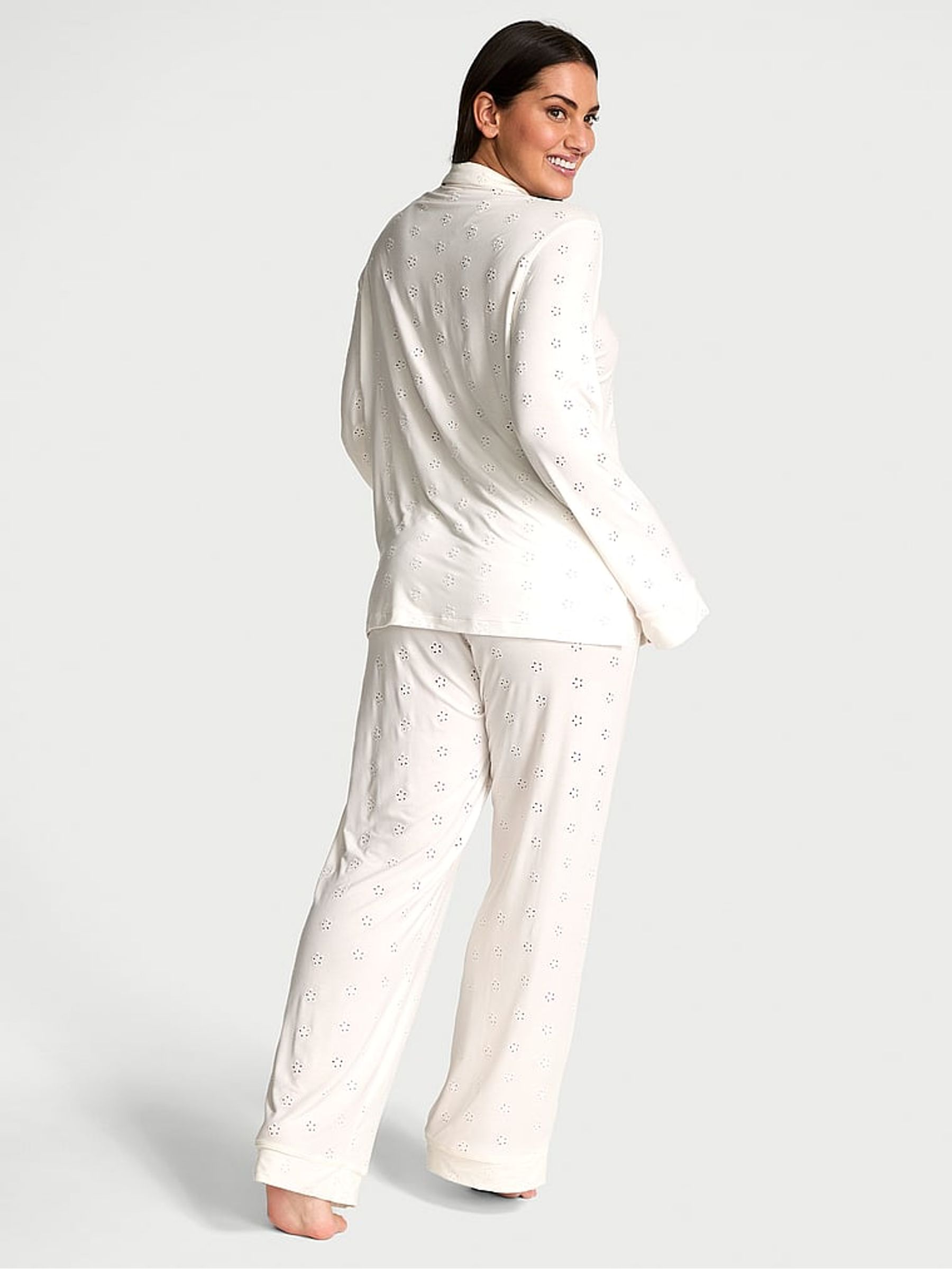 Coconut White Eyelet Modal Long Pyjama Set - Image 2 of 3