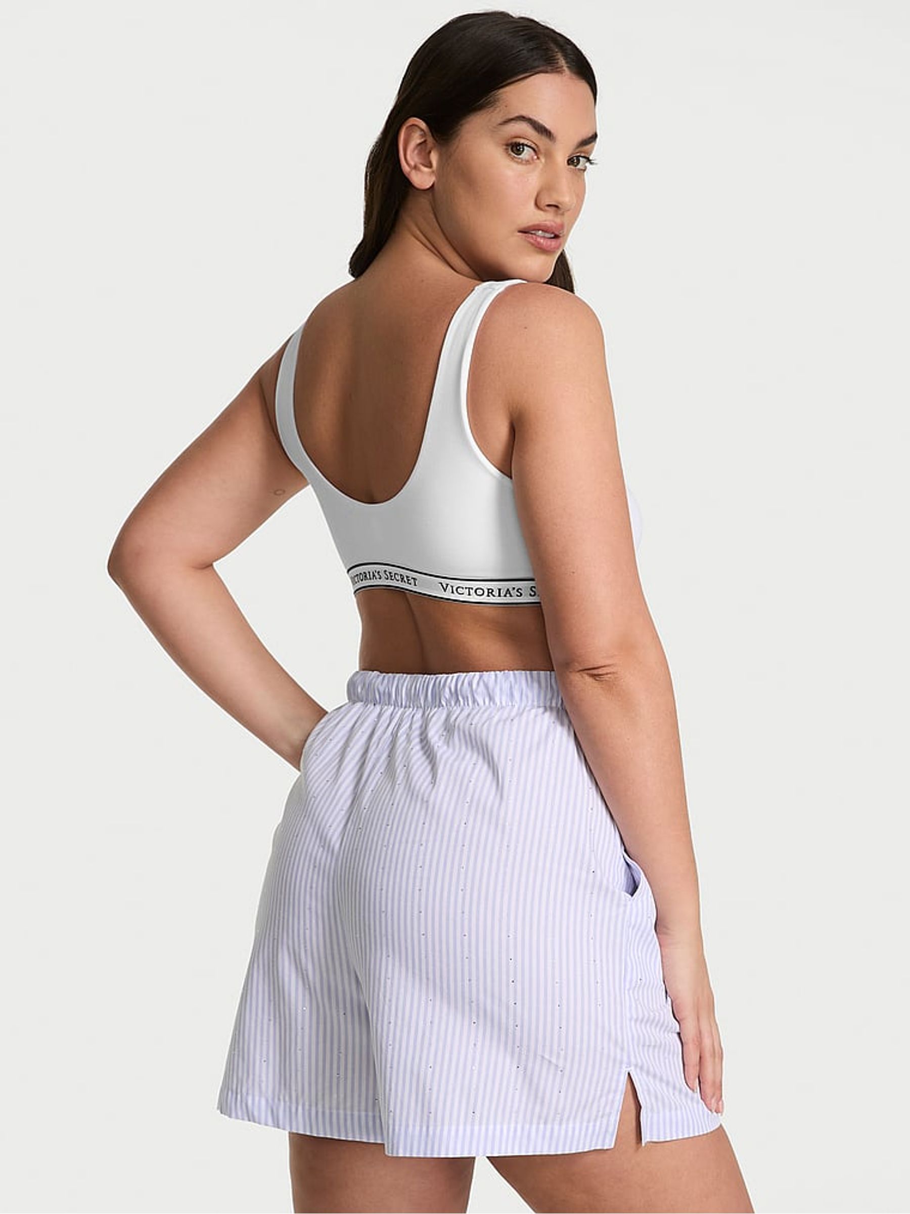 Blue Stripe Cotton Diamante Pyjama Shorts - Image 2 of 2