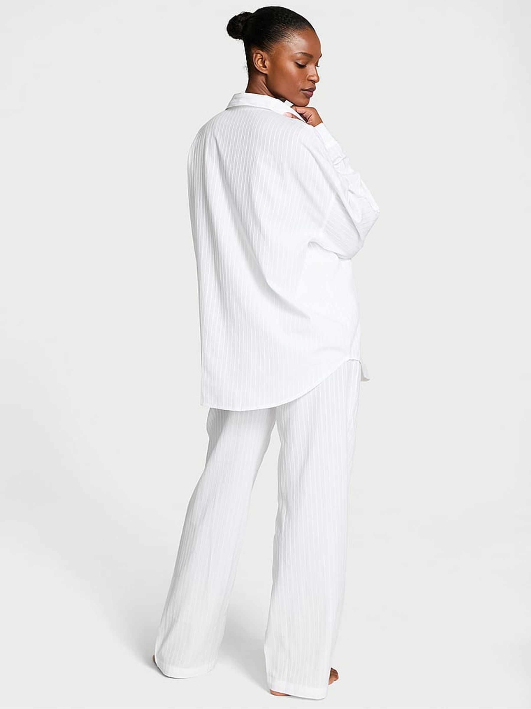 White Cotton Modal Long Pyjama Set - Image 2 of 2