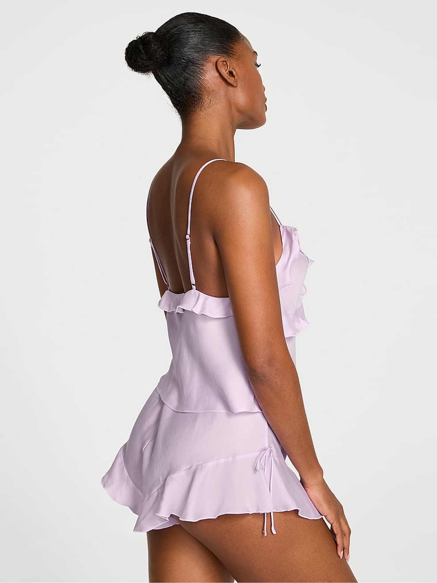Delicate Violet Purple Silky Flutter Ruffled Cami Set - Image 2 of 4