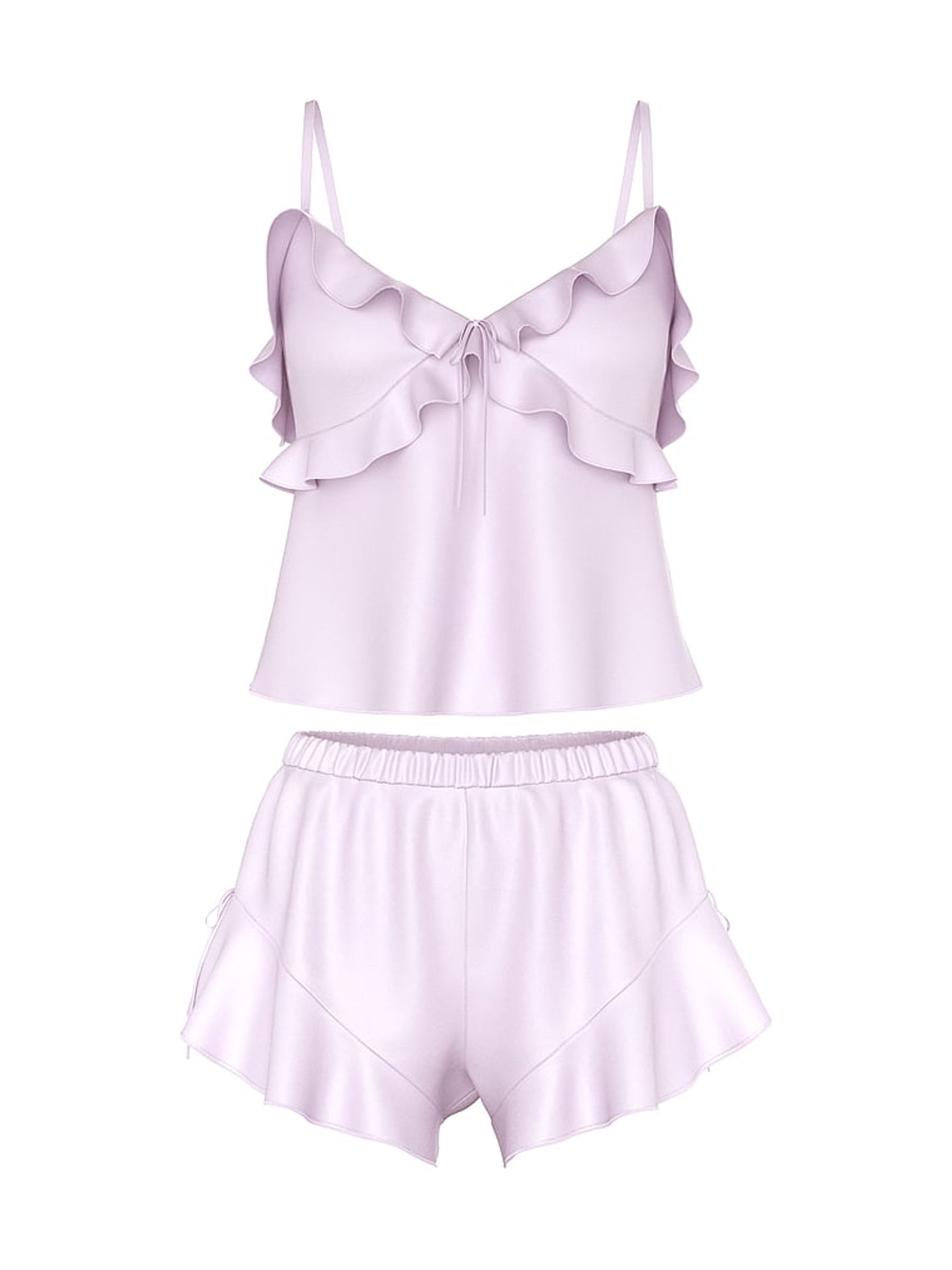 Delicate Violet Purple Silky Flutter Ruffled Cami Set - Image 4 of 4