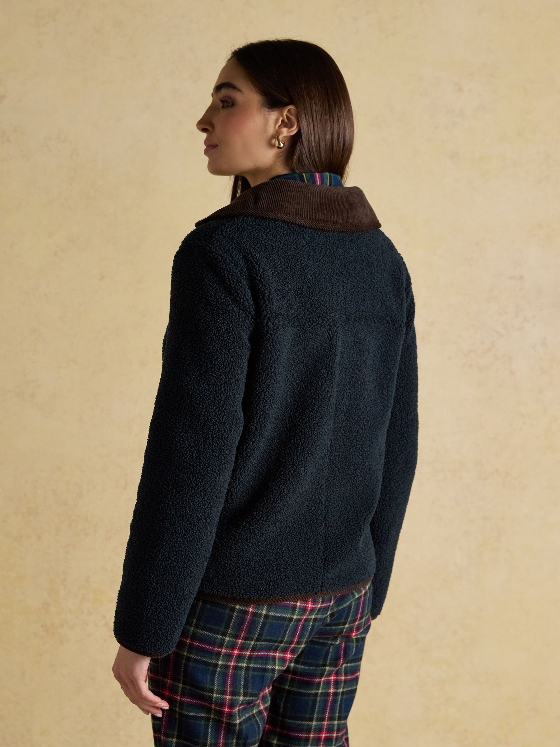 Sadie Navy Regular Fleece Jacket with Button Fastening - Image 2 of 8