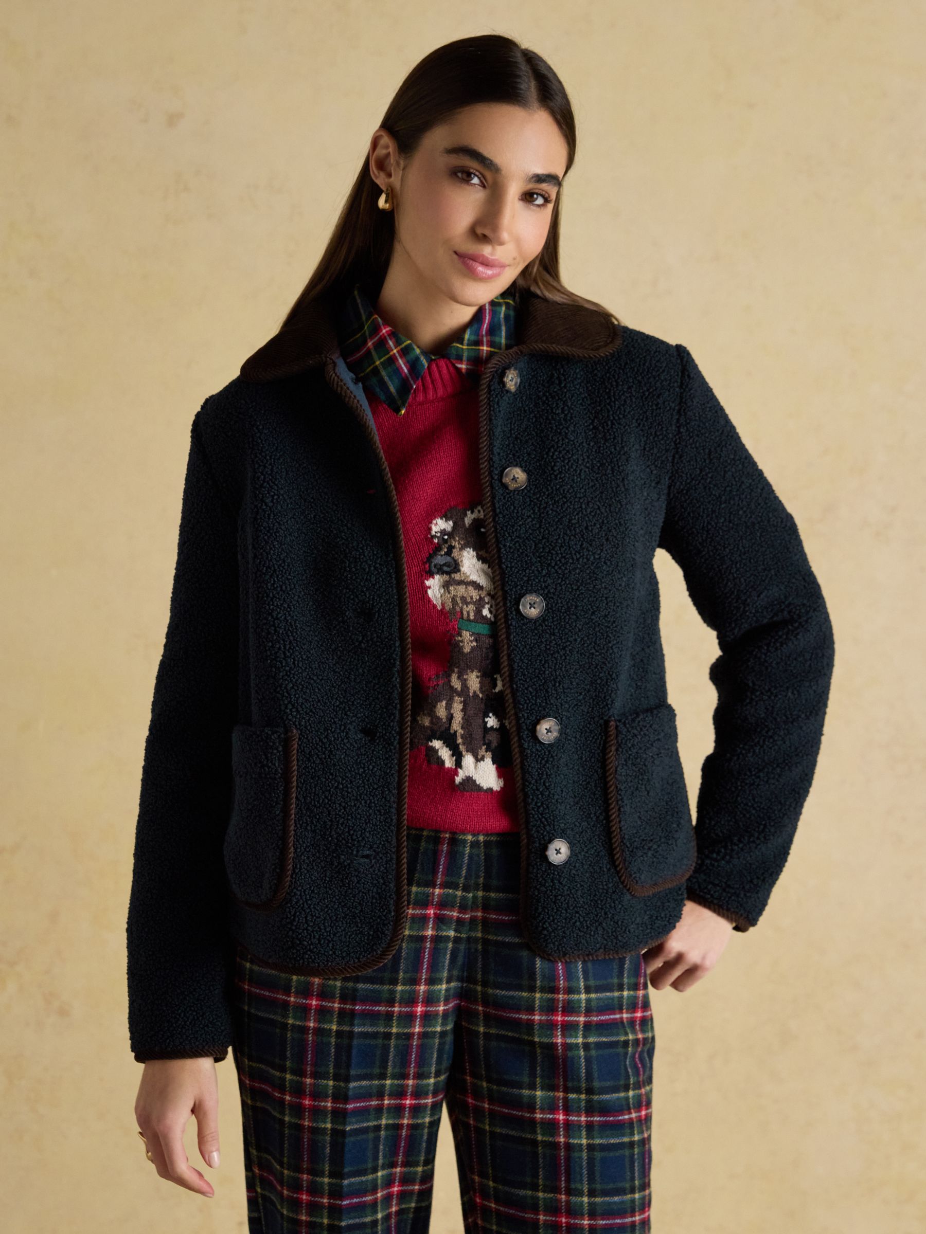 Sadie Navy Regular Fleece Jacket with Button Fastening - Image 6 of 8
