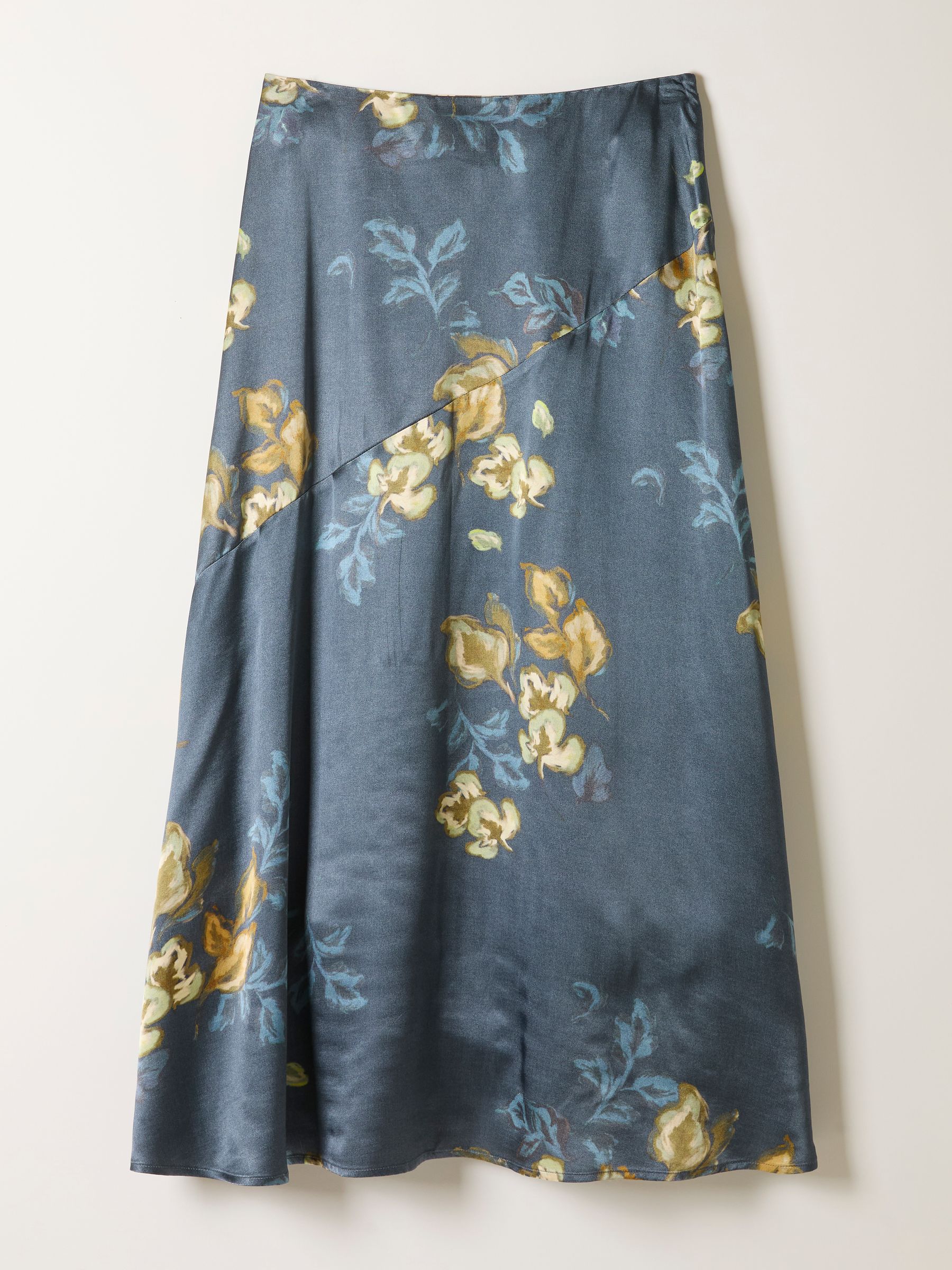 Lily Dark Navy Printed Satin Bias Skirt | FatFace