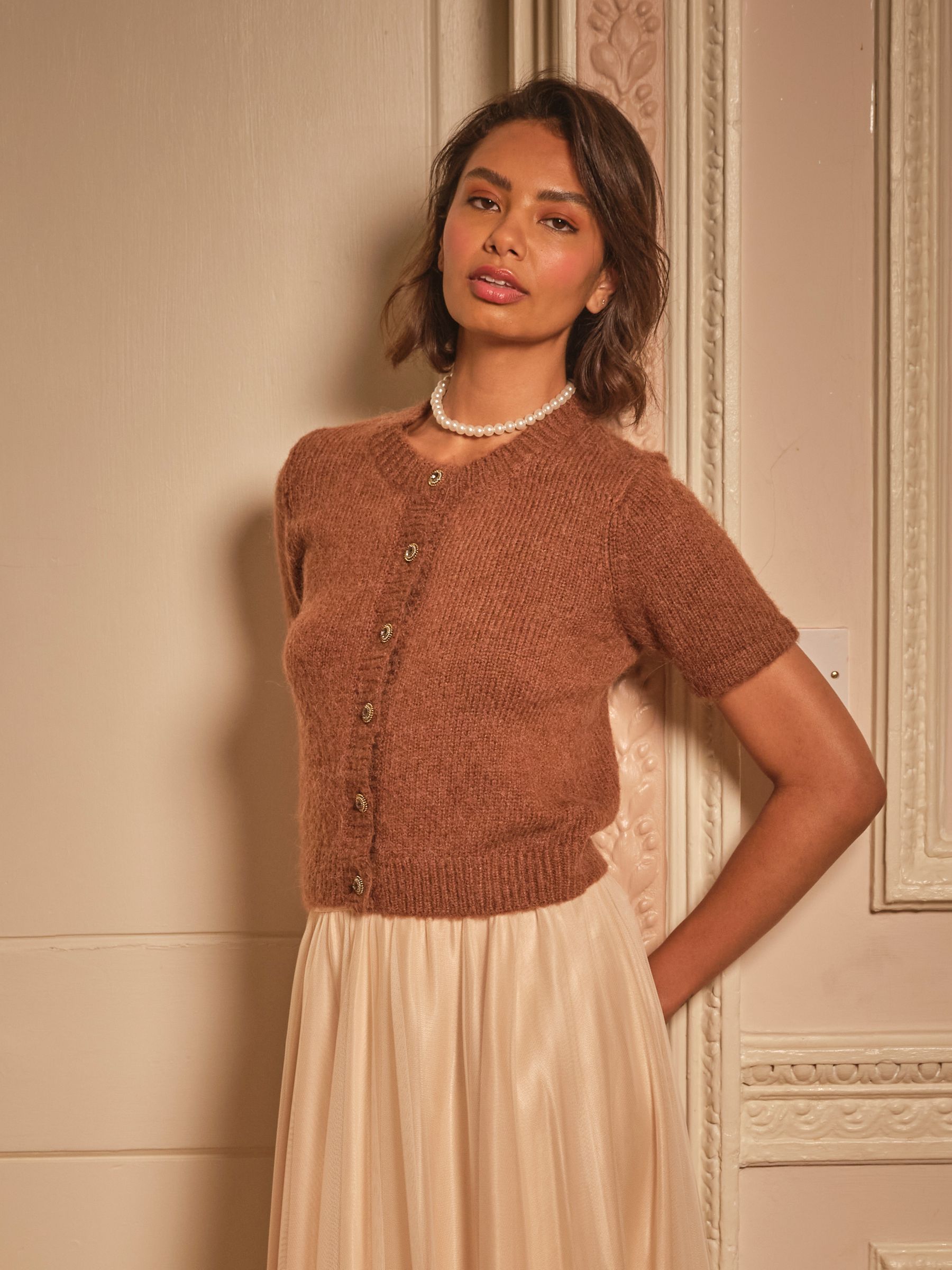 Elsie Brown Fluffy Cardigan - Image 1 of 4 Elsie Brown Fluffy Cardigan - Image 1 of 4