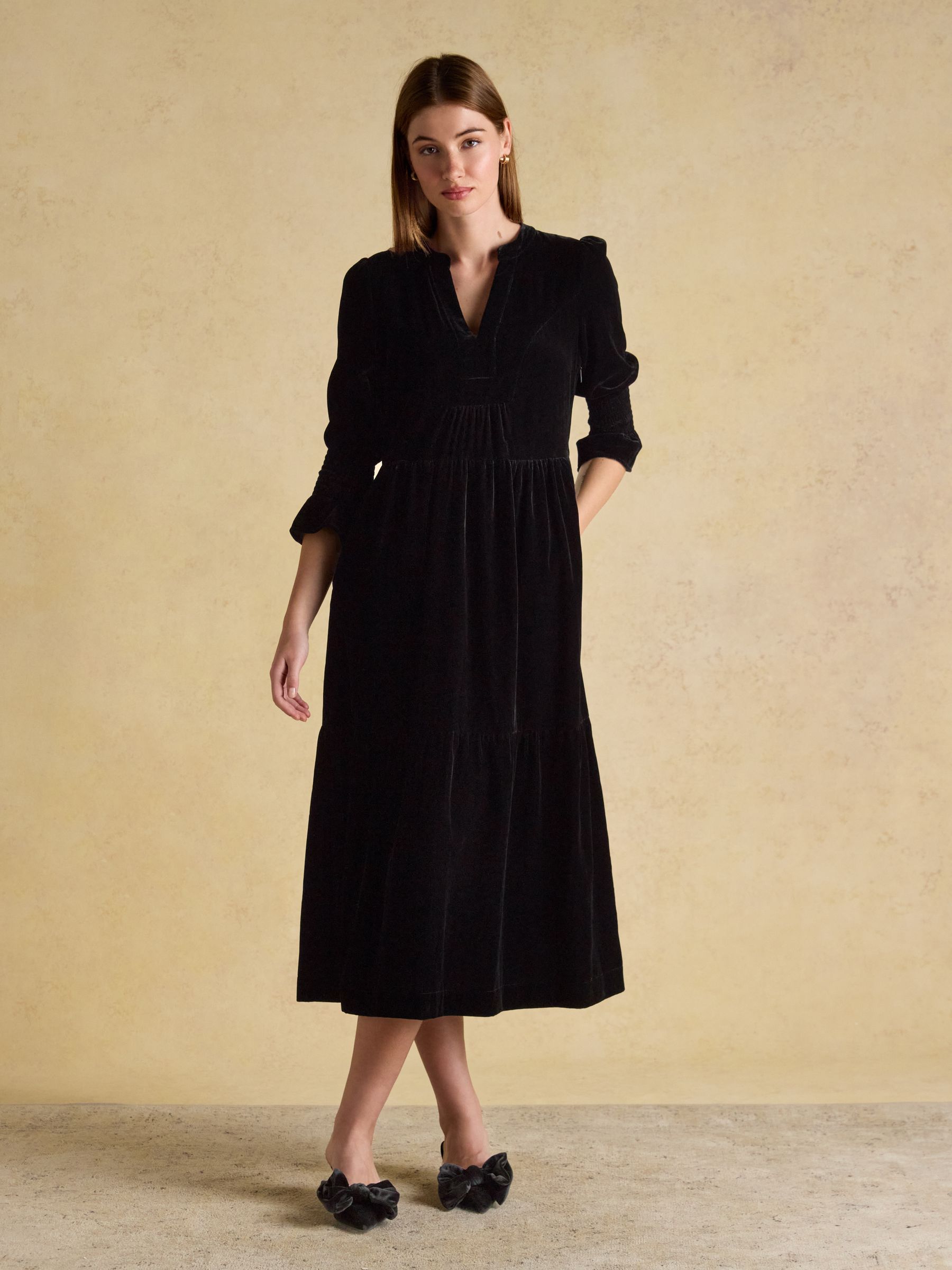 Rosalind Black Velvet V-Neck Dress - Image 1 of 7