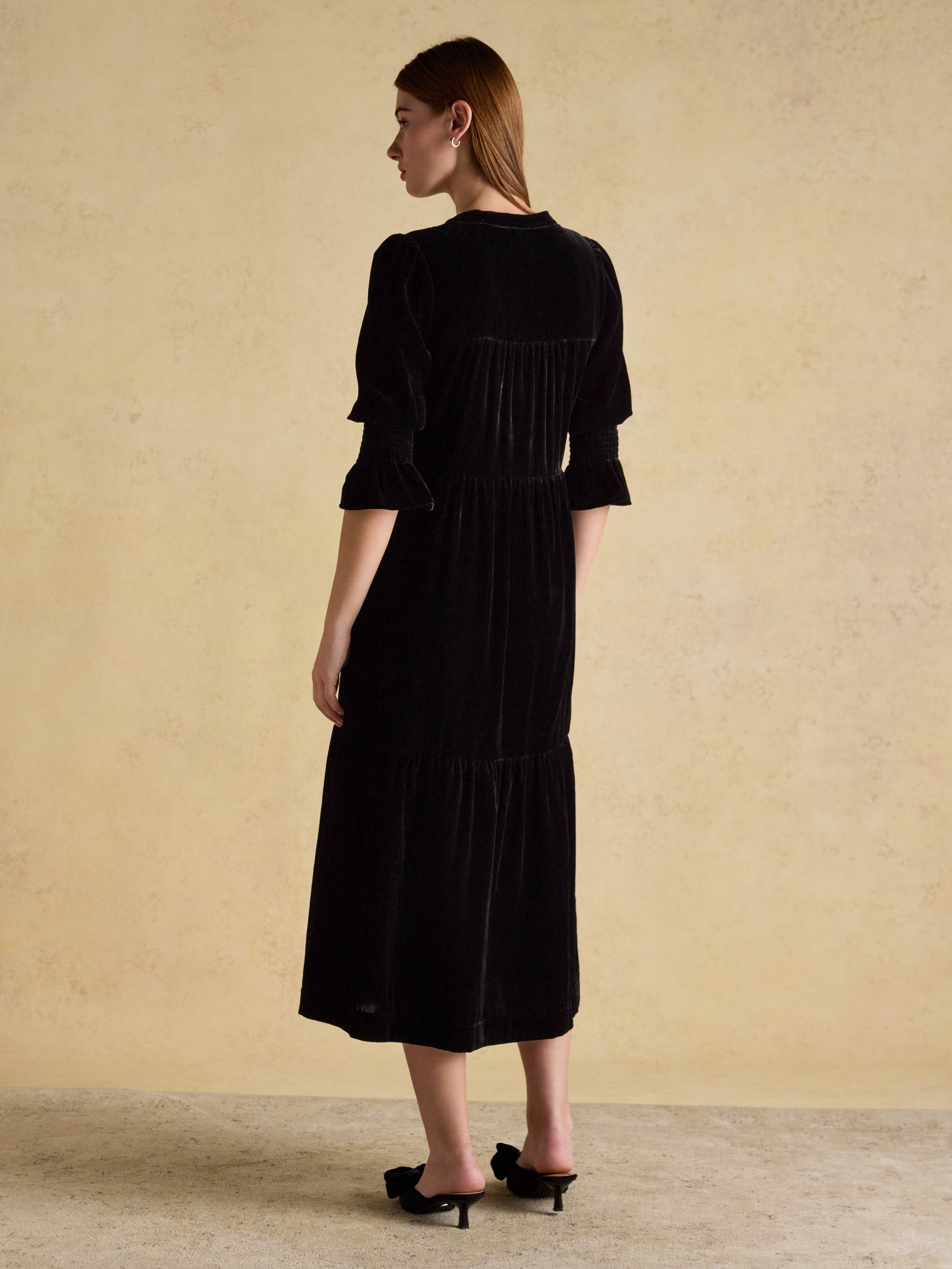 Rosalind Black Velvet V-Neck Dress - Image 2 of 7