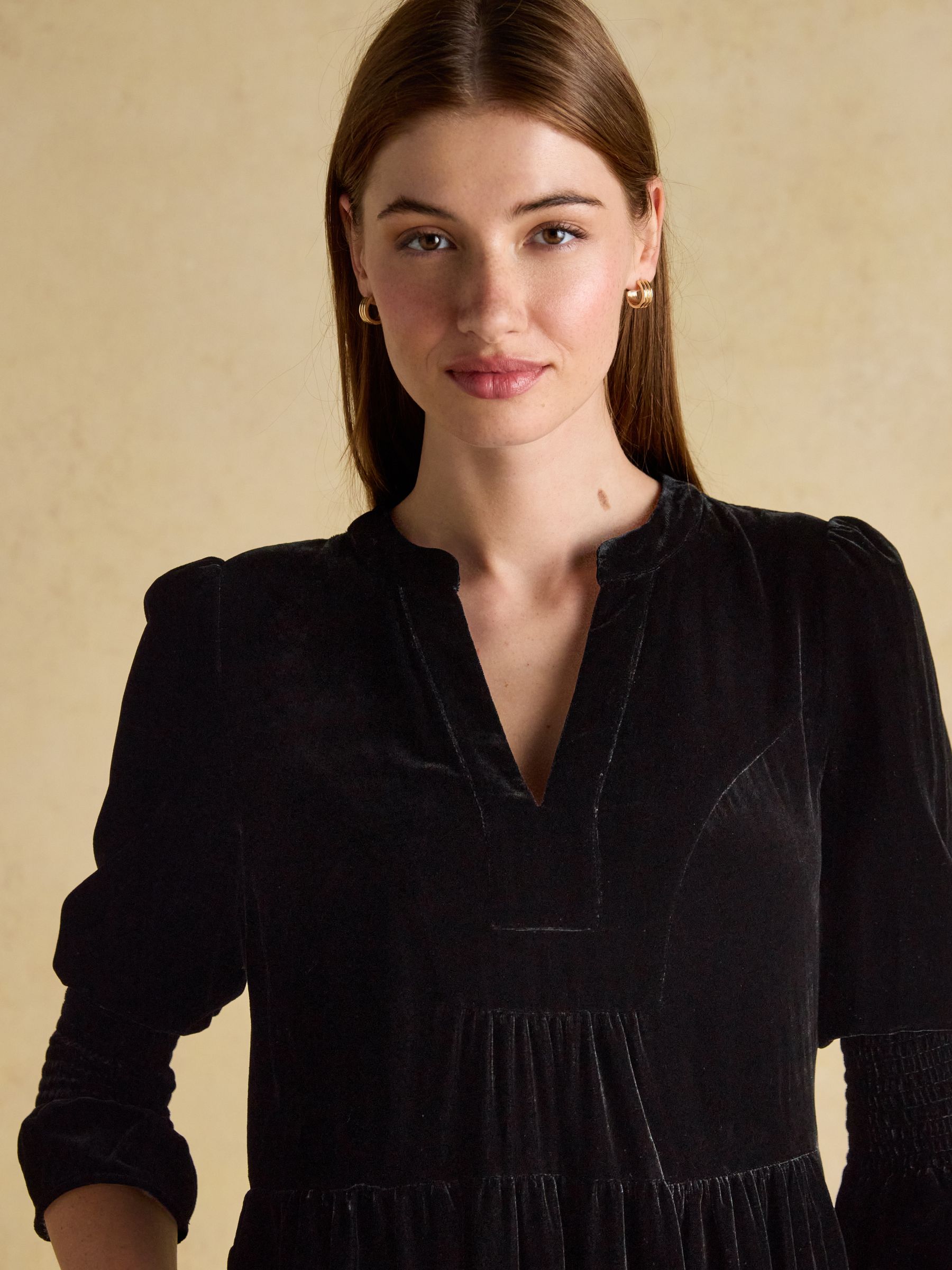 Rosalind Black Velvet V-Neck Dress - Image 3 of 7