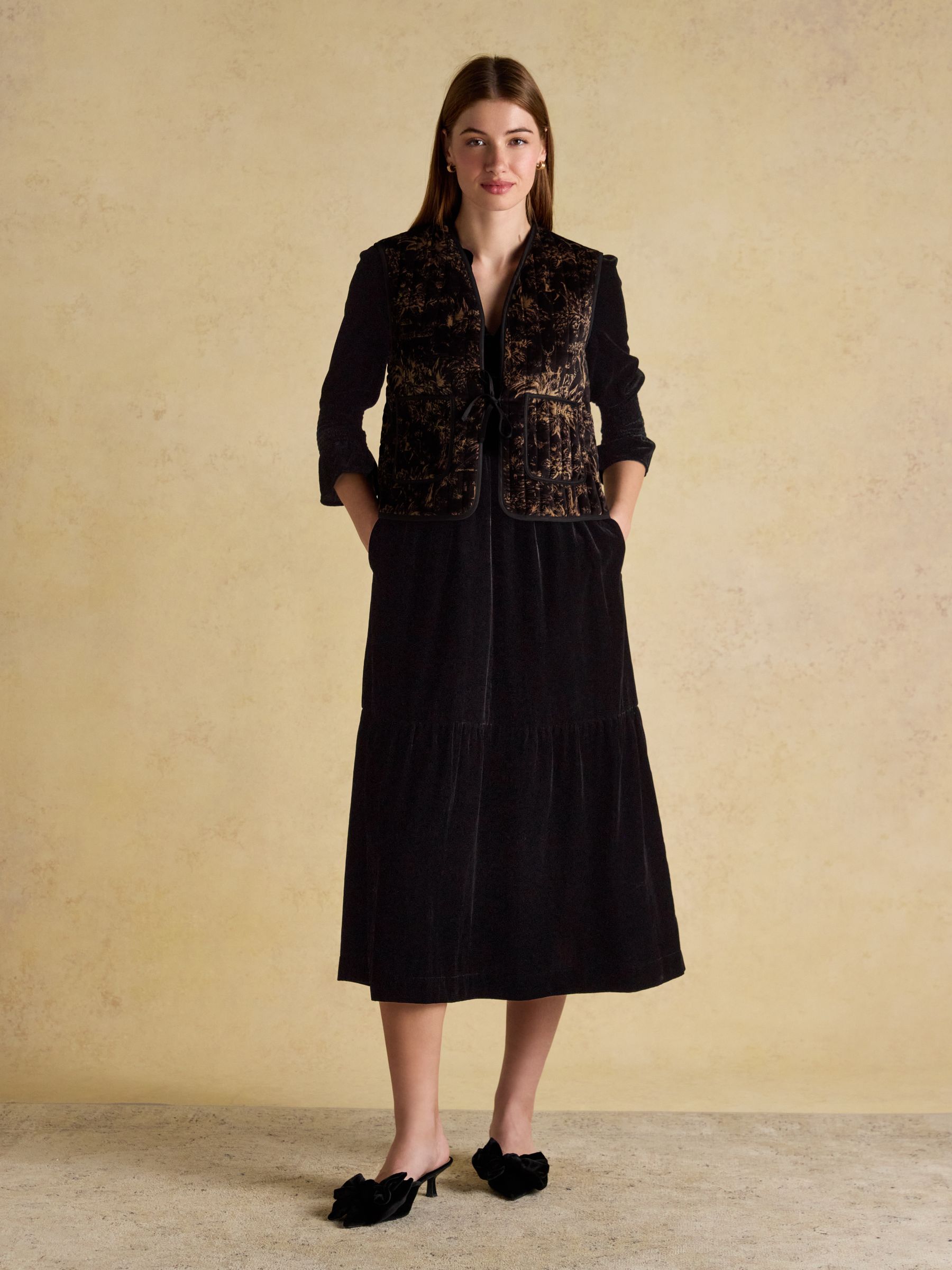 Rosalind Black Velvet V-Neck Dress - Image 5 of 7