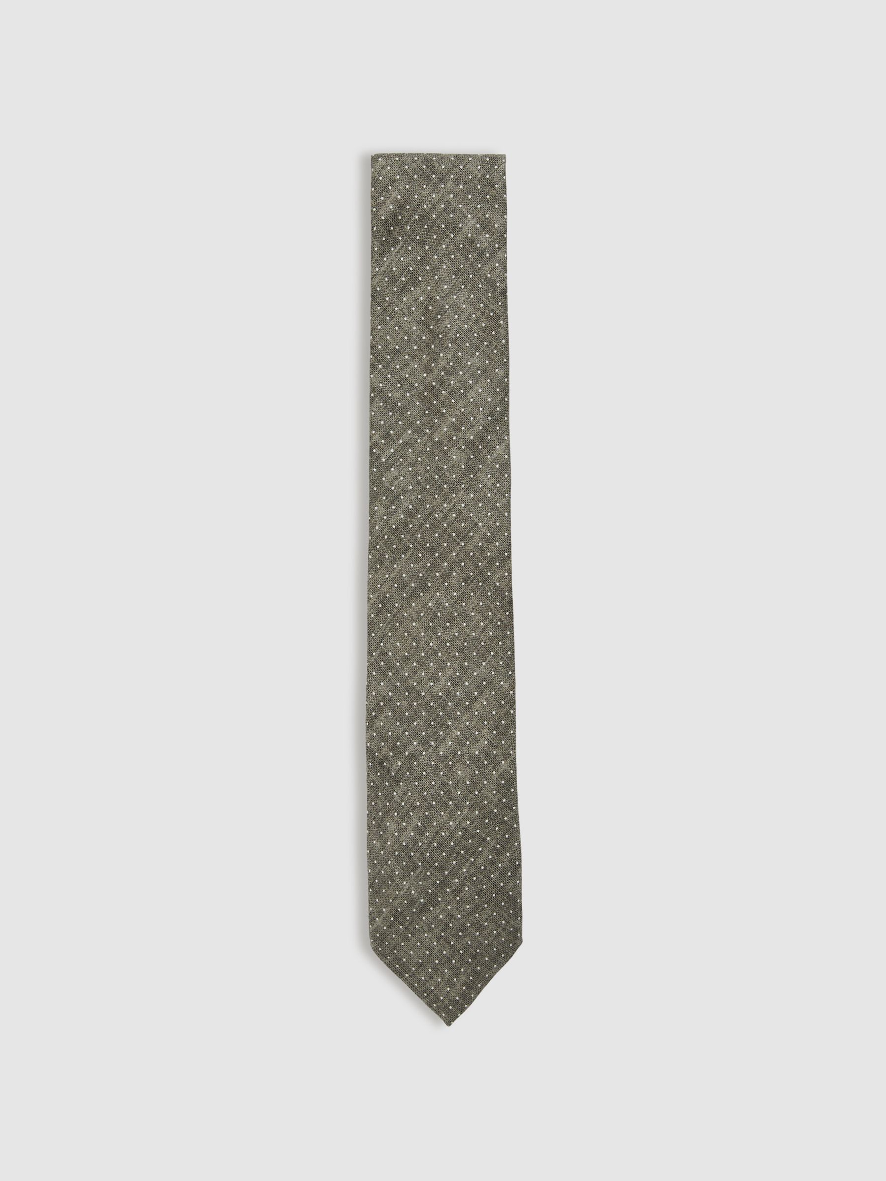 Silk Pin-Dot Tie in Olive - Image 1 of 5