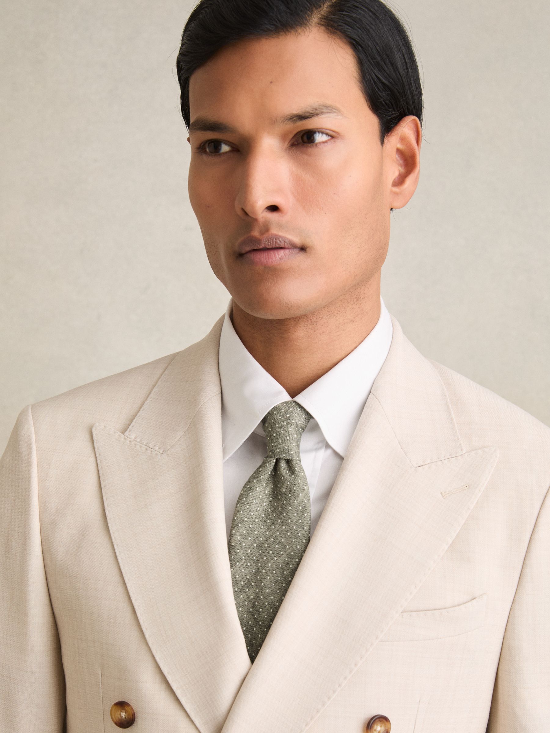 Silk Pin-Dot Tie in Olive - Image 2 of 5