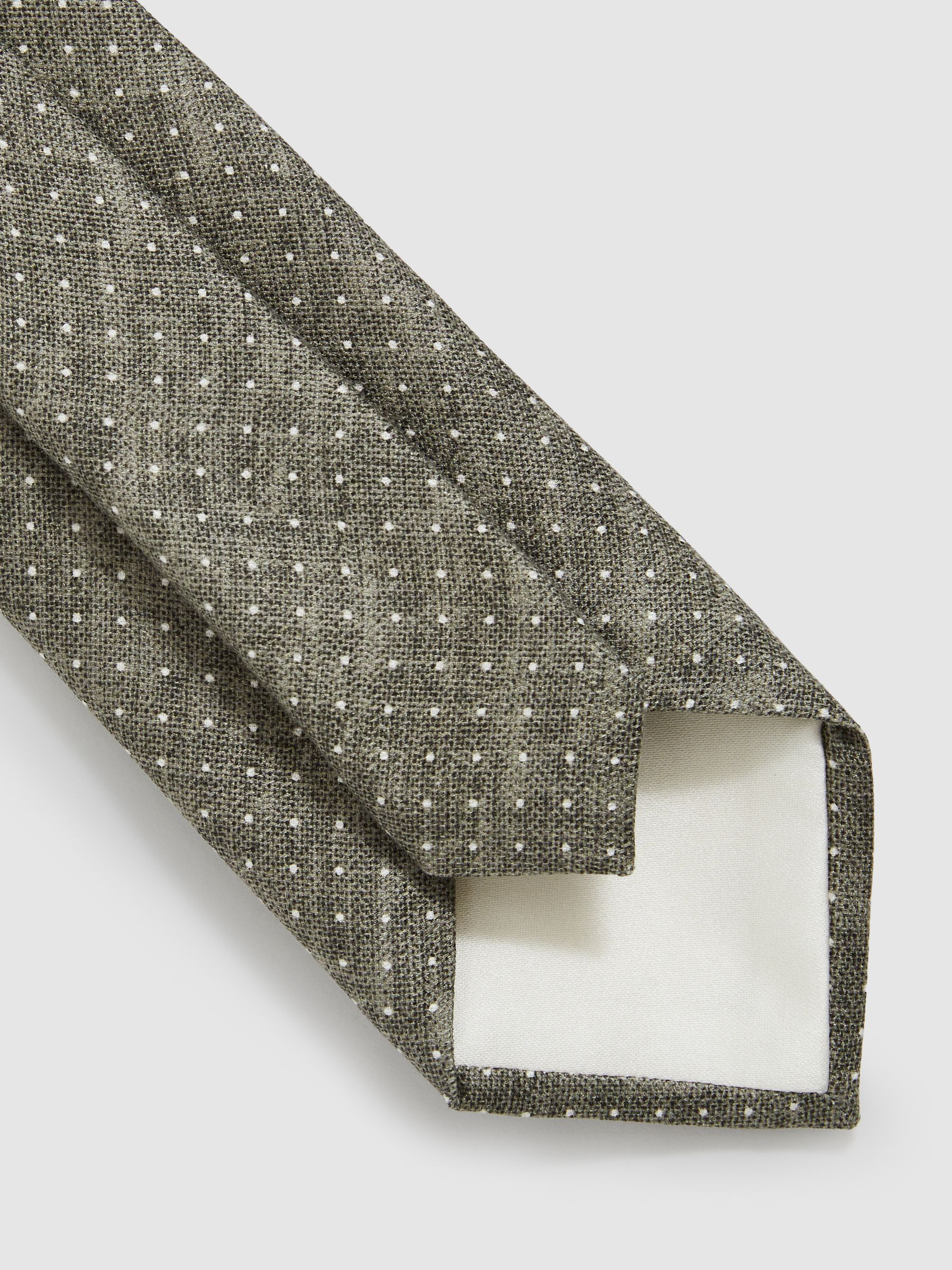 Silk Pin-Dot Tie in Olive - Image 4 of 5