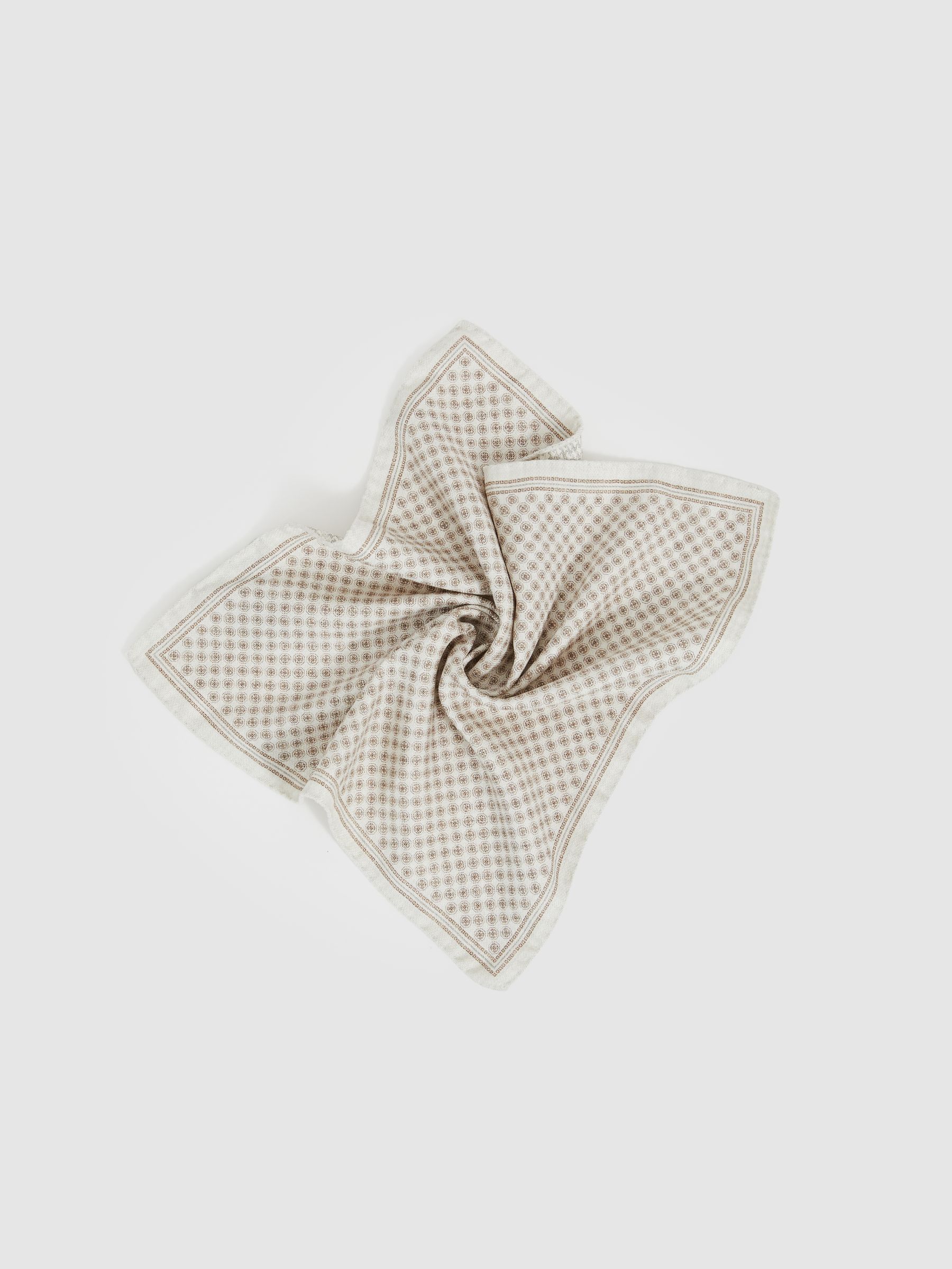 Silk Medallion-Print Pocket Square in Oatmeal - Image 3 of 5