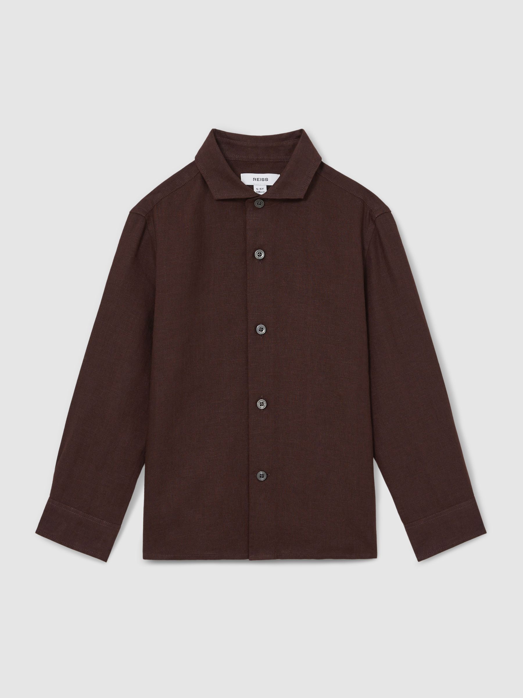 9-13 yrs Linen Cutaway Collar Shirt in Dark Brown - Image 2 of 4