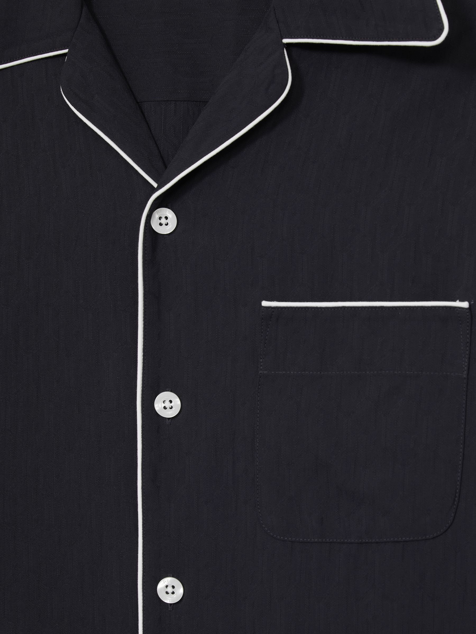 Cuban Collar Shirt with Piping Detail Shirt in Navy - Image 6 of 6