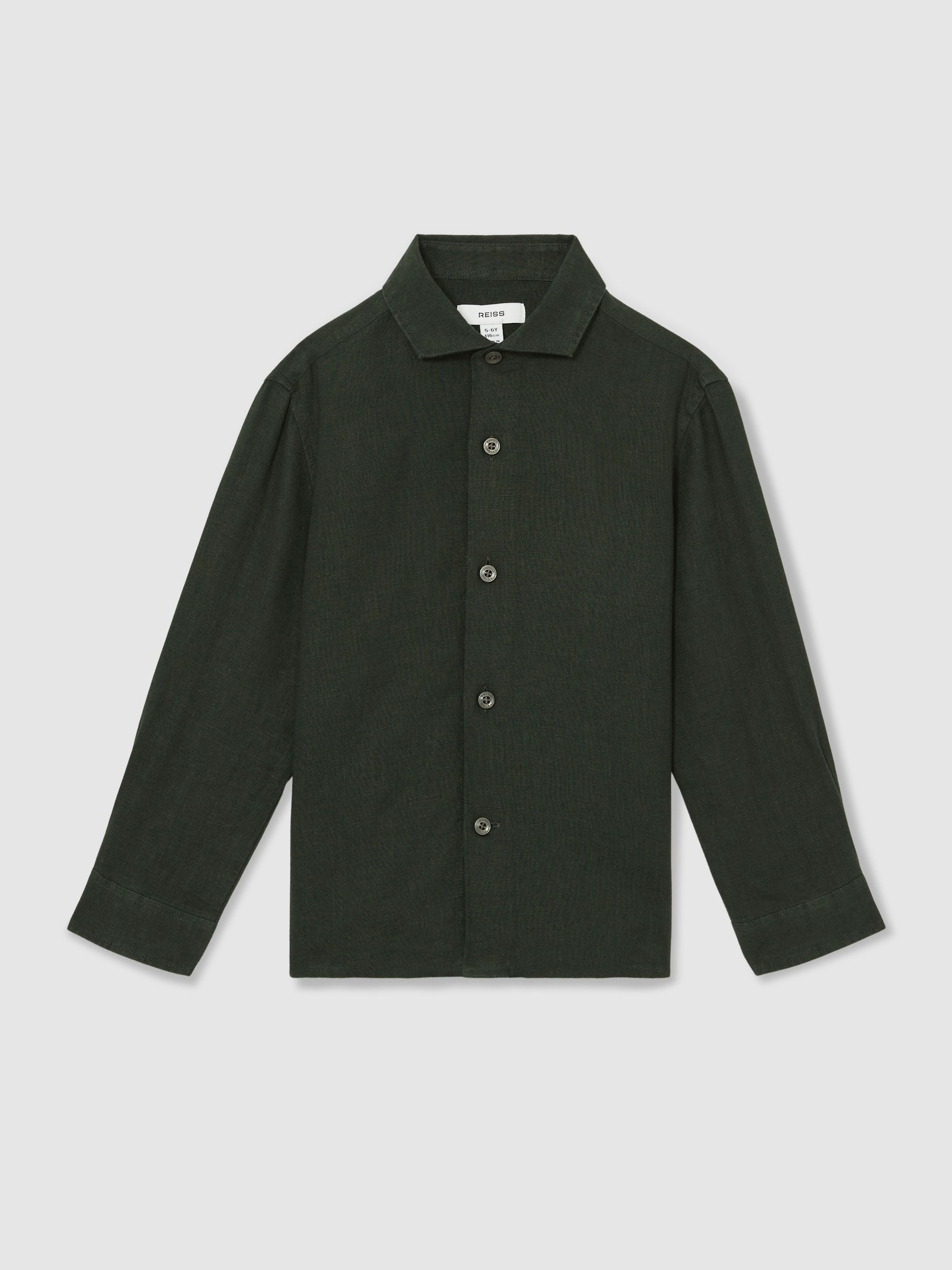 9-13 yrs Linen Cutaway Collar Shirt in Dark Green - Image 2 of 4