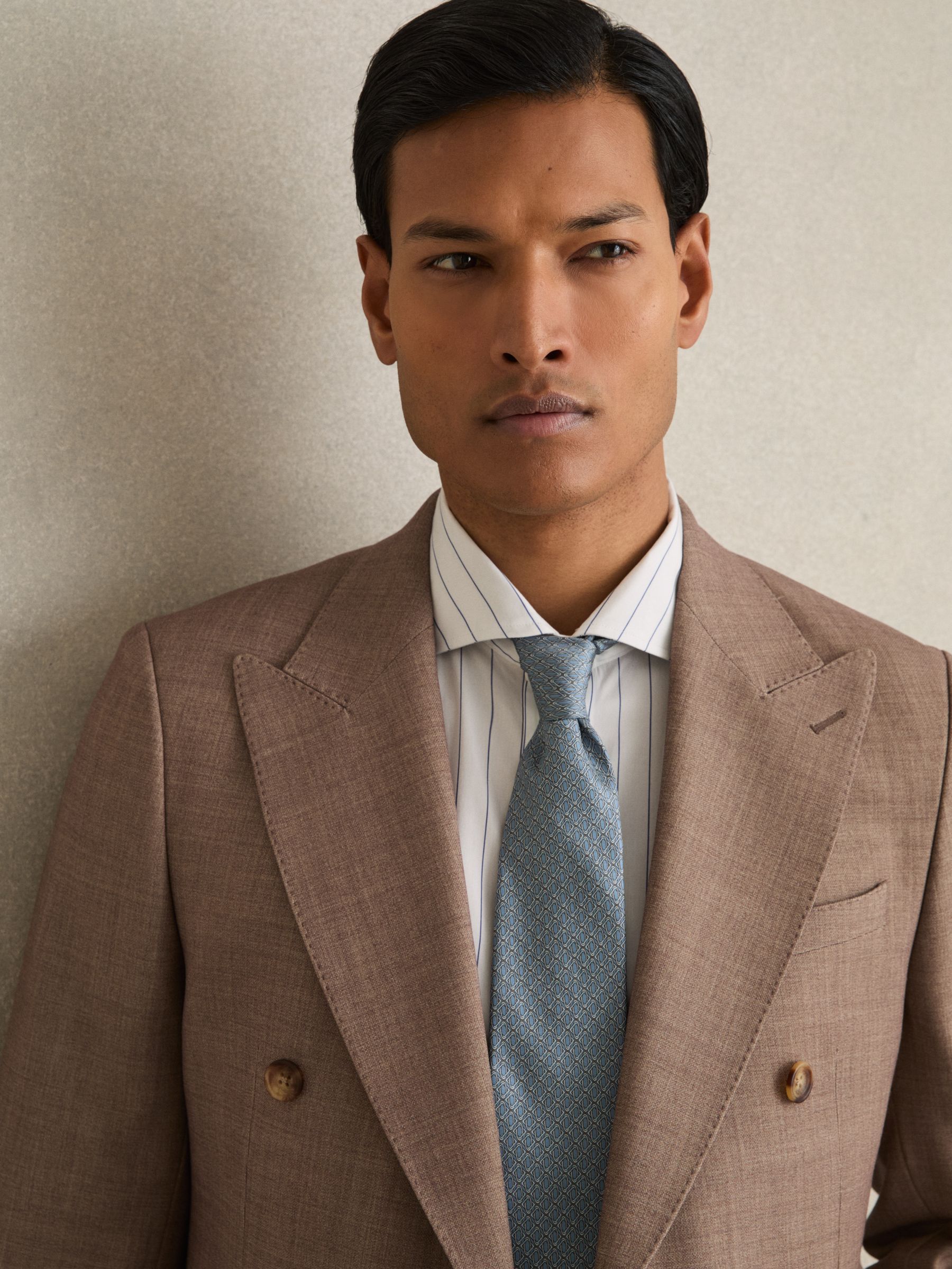 Silk Geometric-Print Tie in Soft Blue - Image 2 of 5