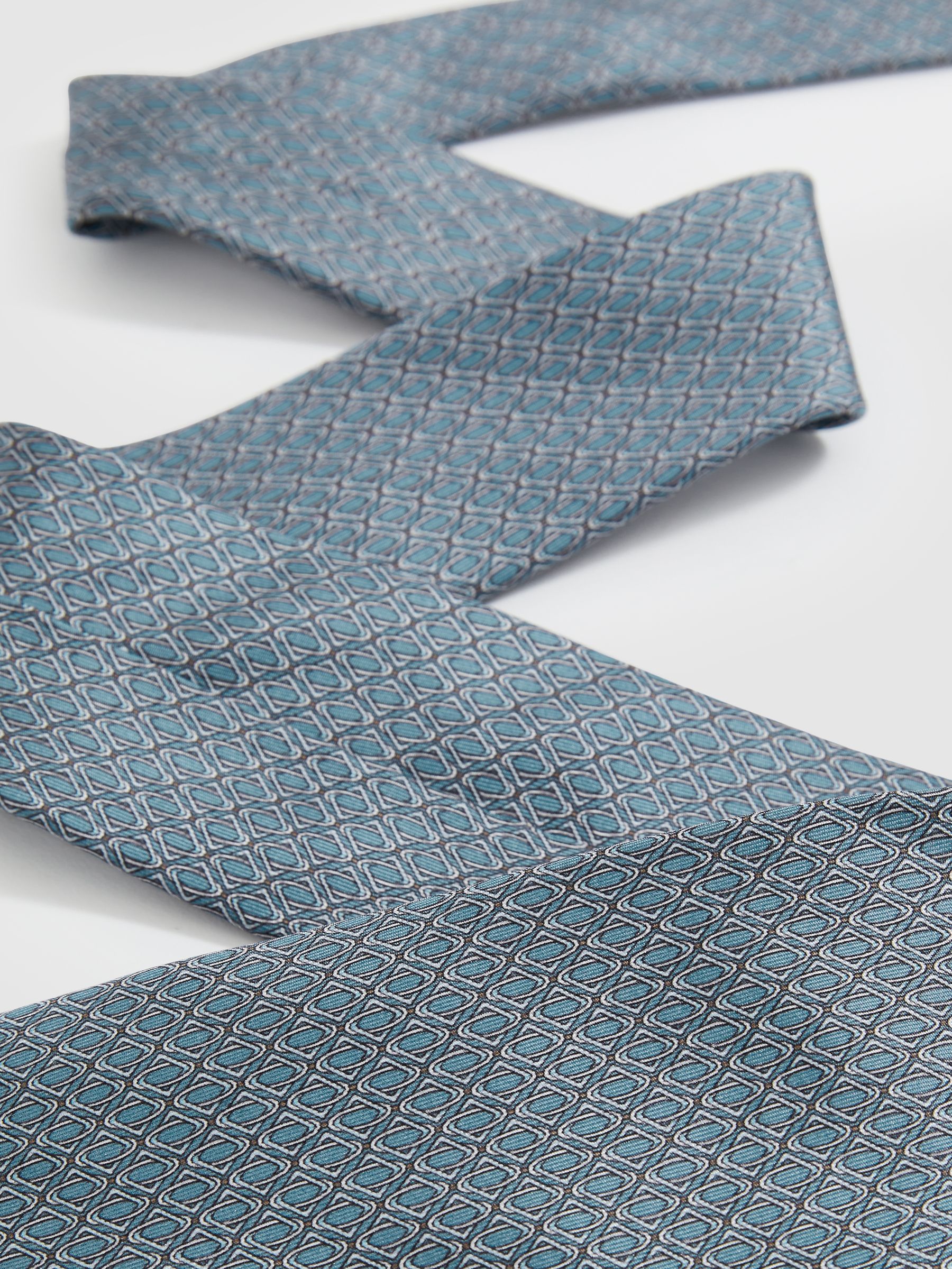 Silk Geometric-Print Tie in Soft Blue - Image 3 of 5
