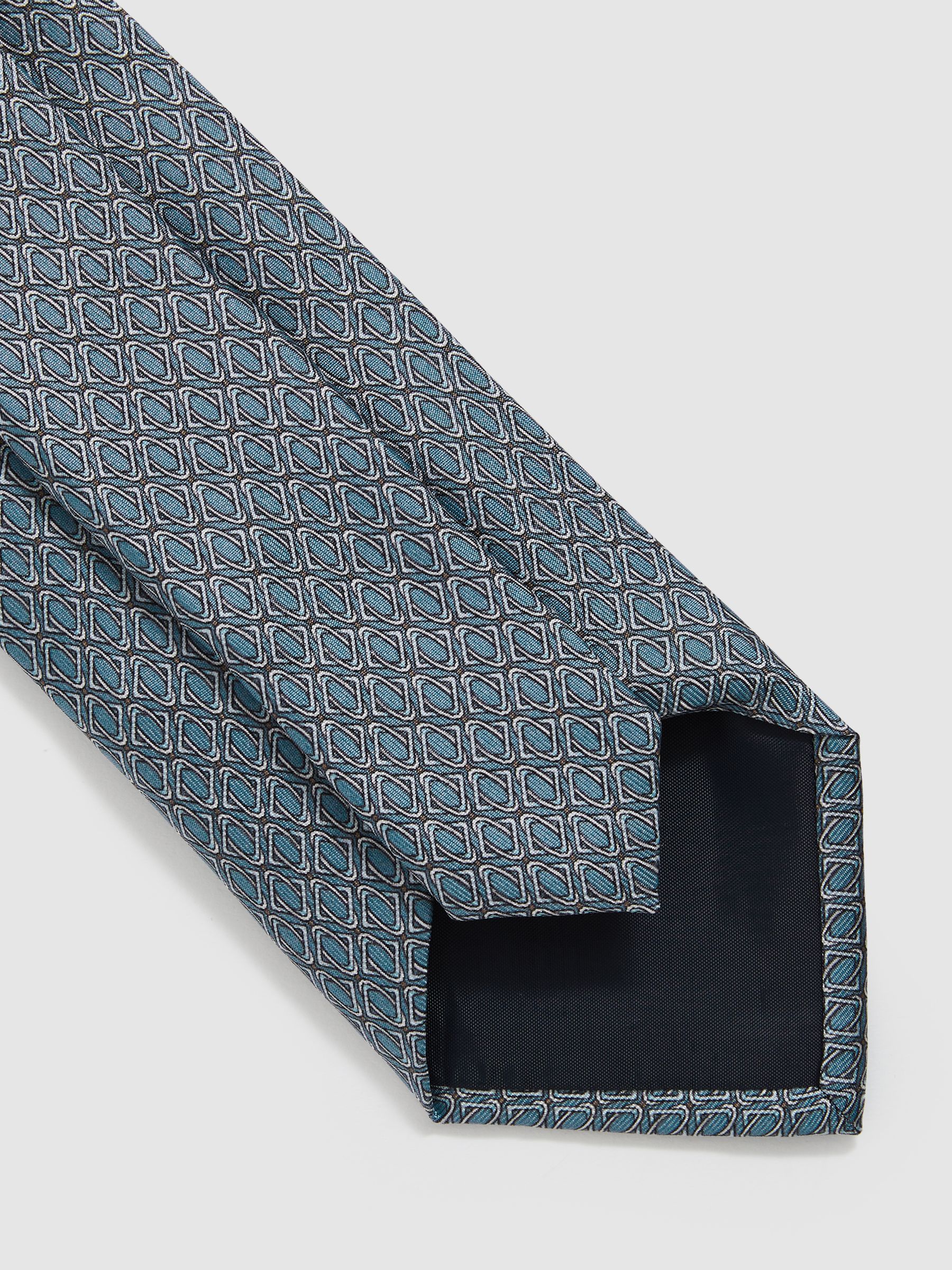 Silk Geometric-Print Tie in Soft Blue - Image 4 of 5