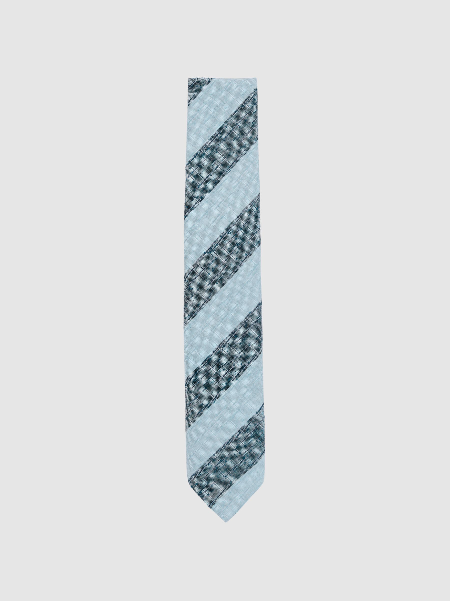 Silk-Blend Textured Stripe Tie in Soft Blue - Image 1 of 4
