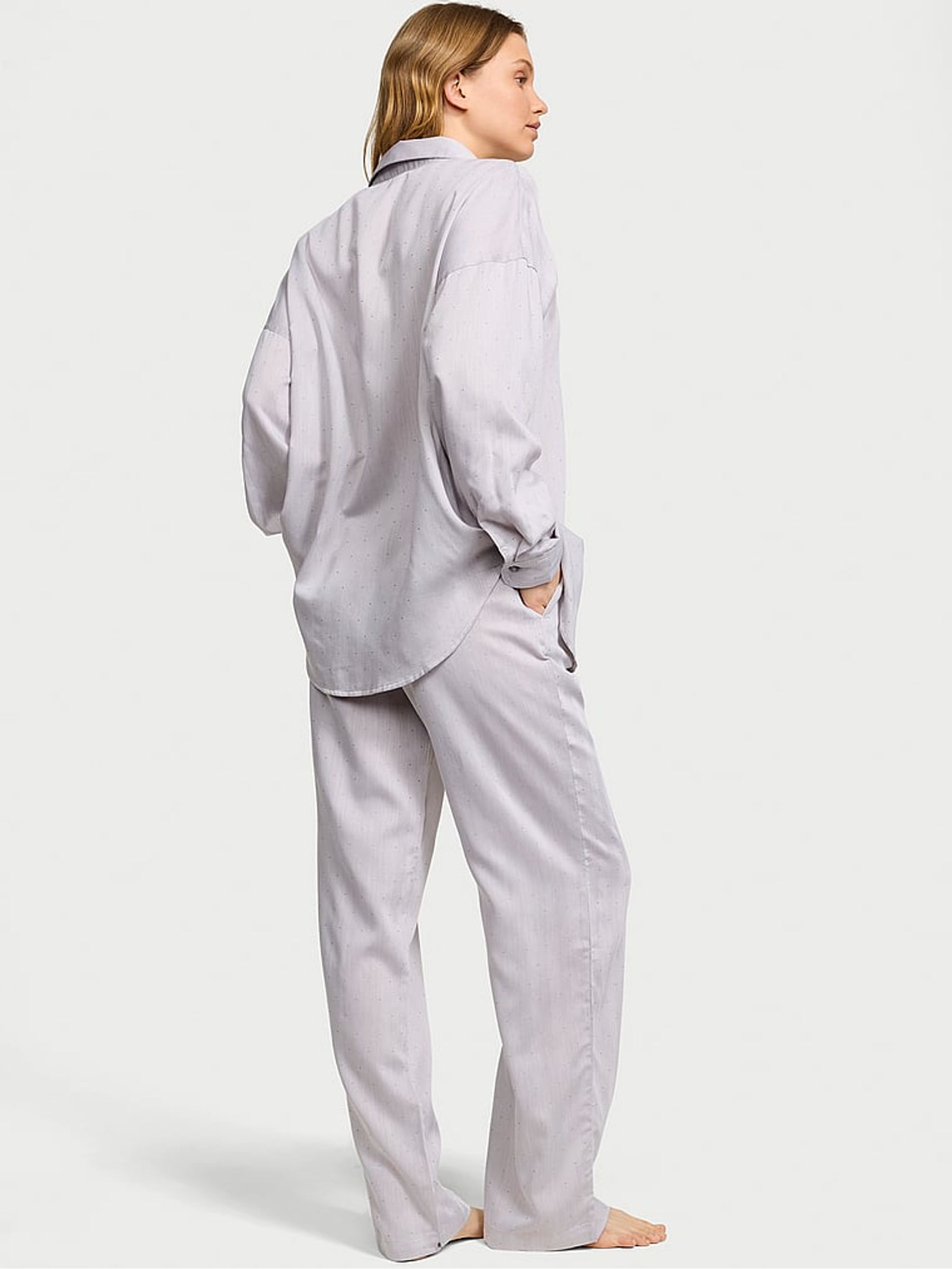 Dove Grey Herringbone Cotton Modal Long Pyjama Set - Image 2 of 2