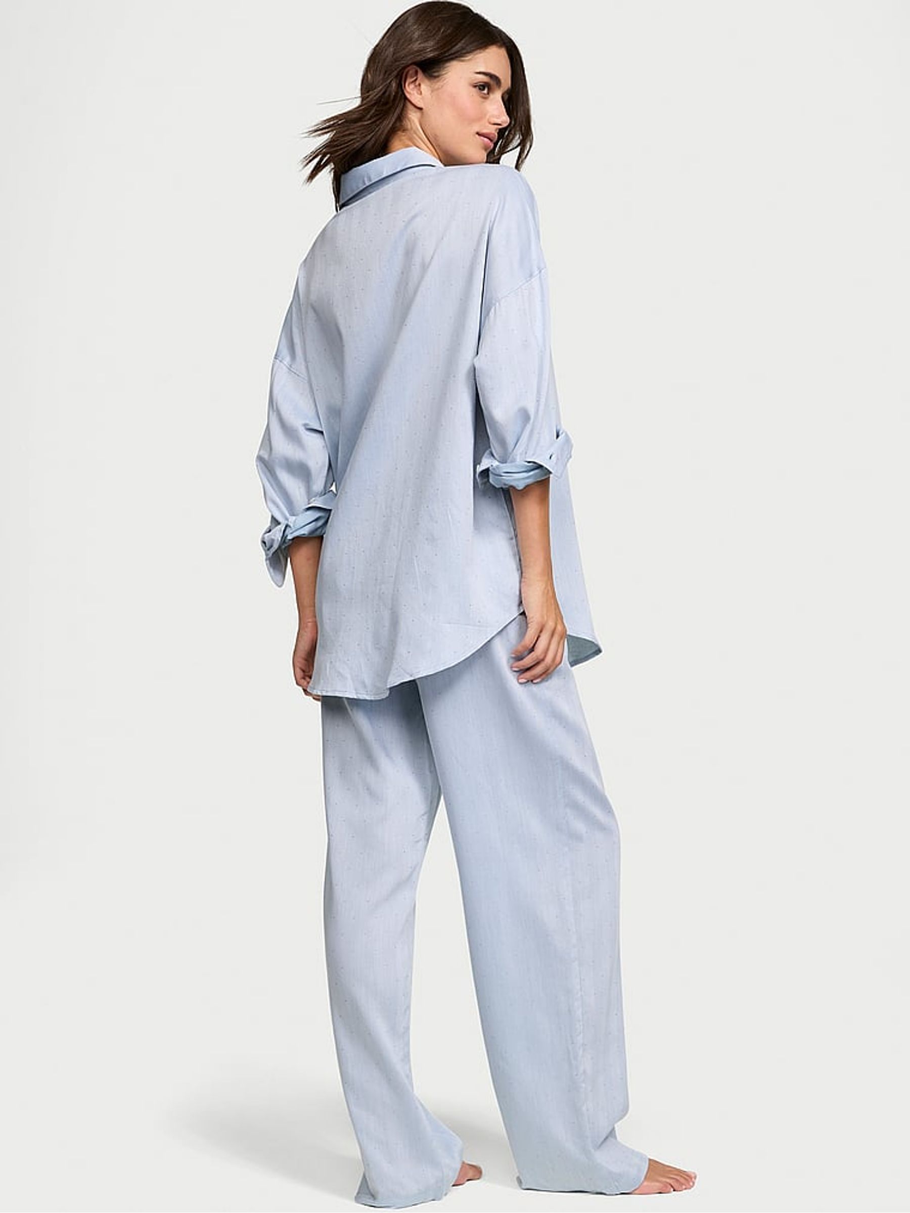 Jupiter Blue Herringbone Cotton Modal Long Pyjama Set - Image 2 of 2