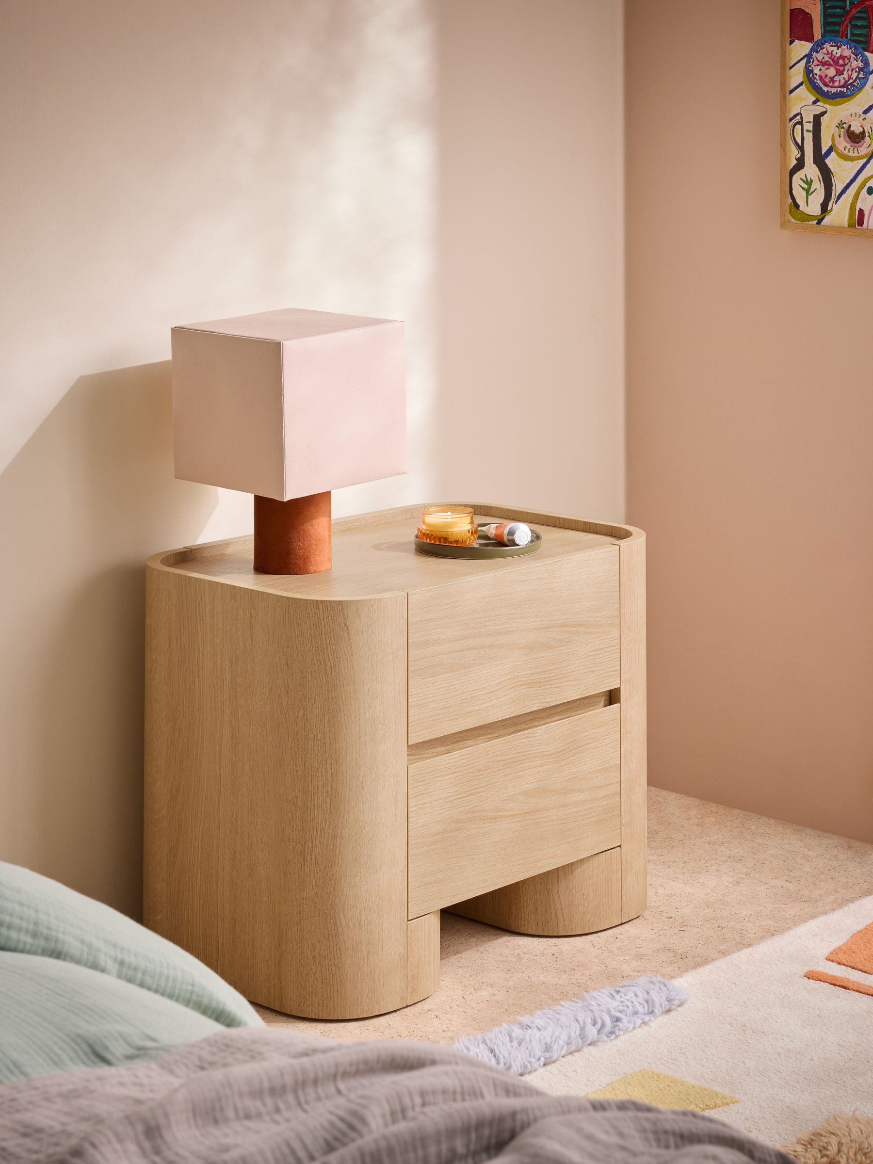 Kain Bedside Table in Light Oak Effect - Image 1 of 5 Kain Bedside Table in Light Oak Effect - Image 1 of 5