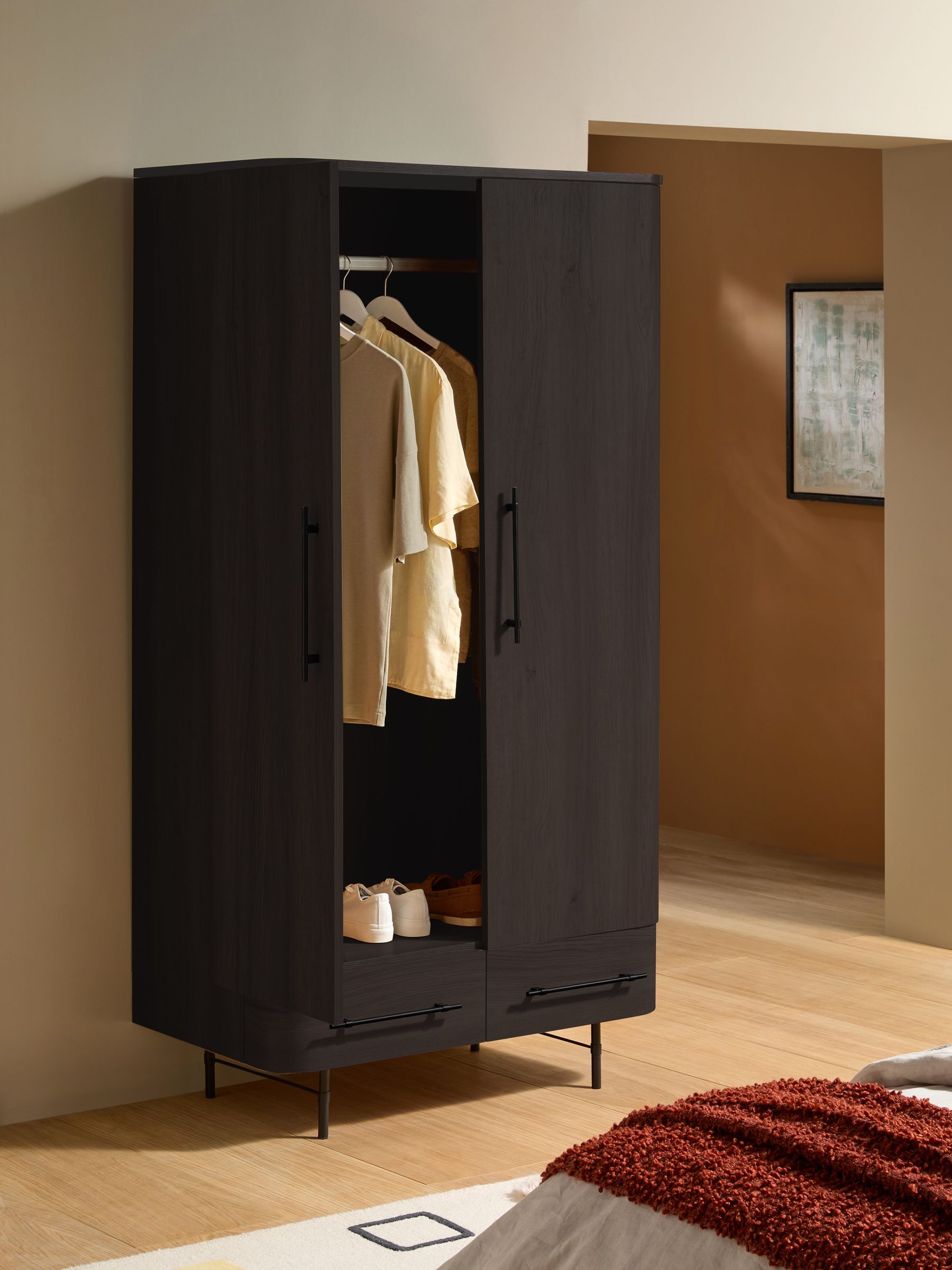 Dark Oak Effect Zeke Double Wardrobe - Image 2 of 6