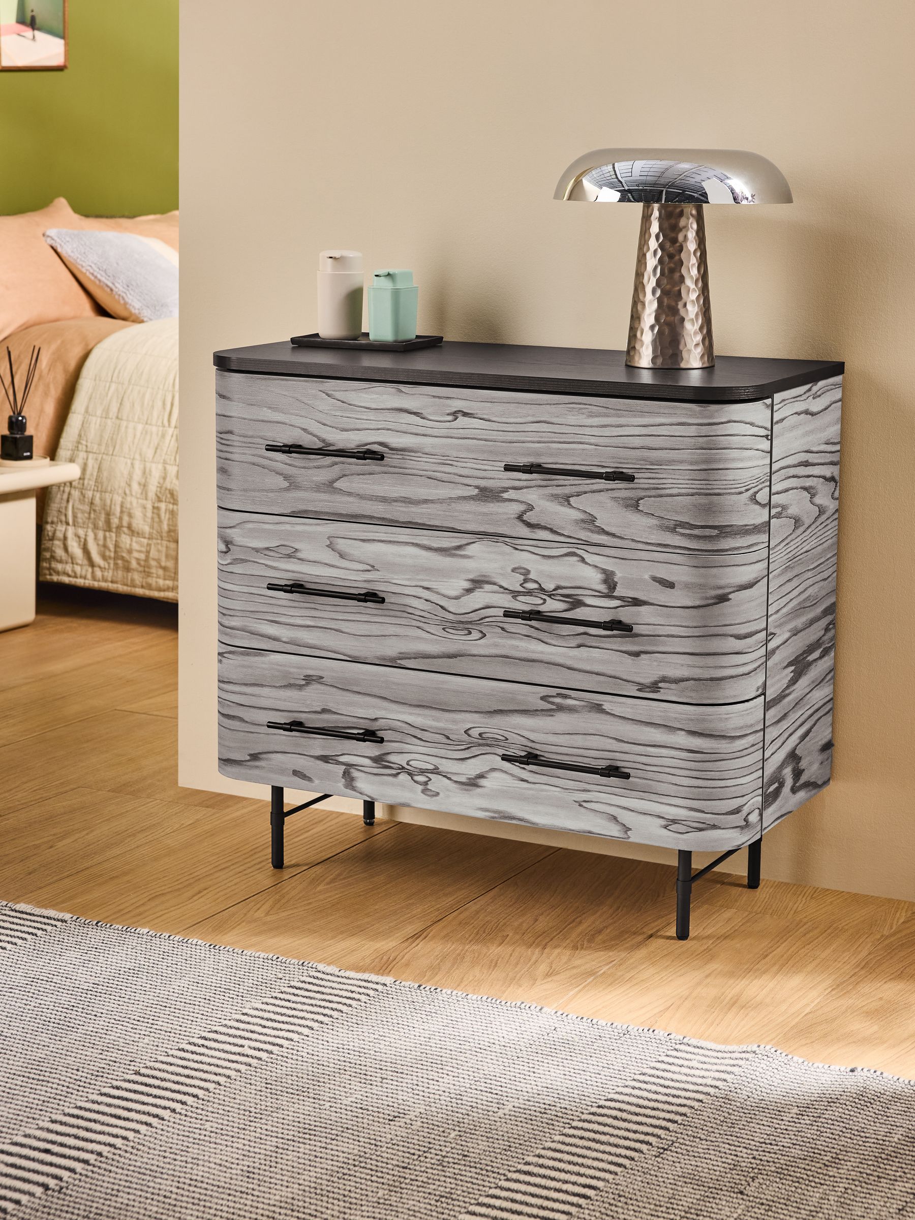 Grey Pine Effect Zeke 3 Drawer Chest of Drawer - Image 1 of 5