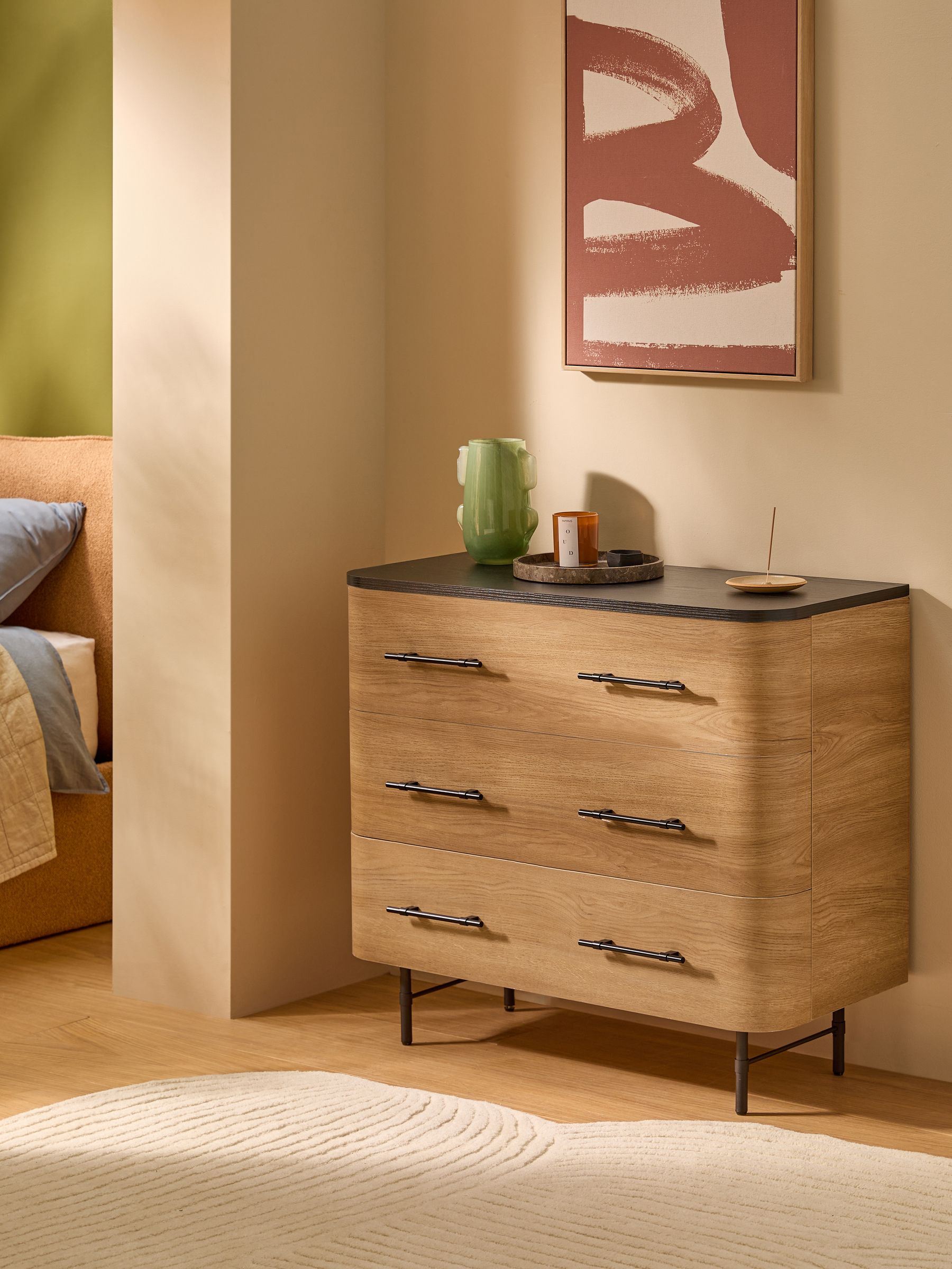 Oak Effect Zeke 3 Drawer Chest of Drawer - Image 1 of 5