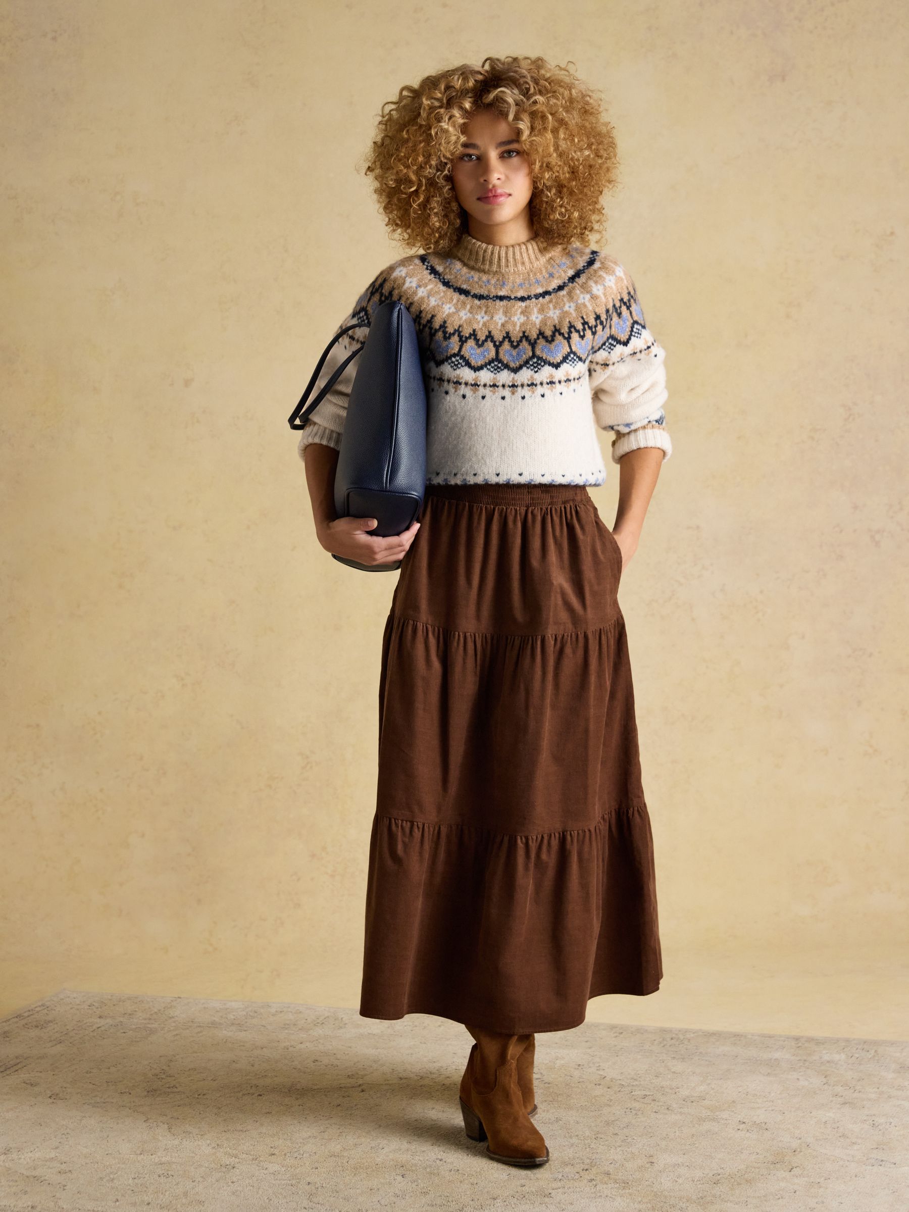 Brown Cord Tiered Midi Skirt - Image 3 of 8