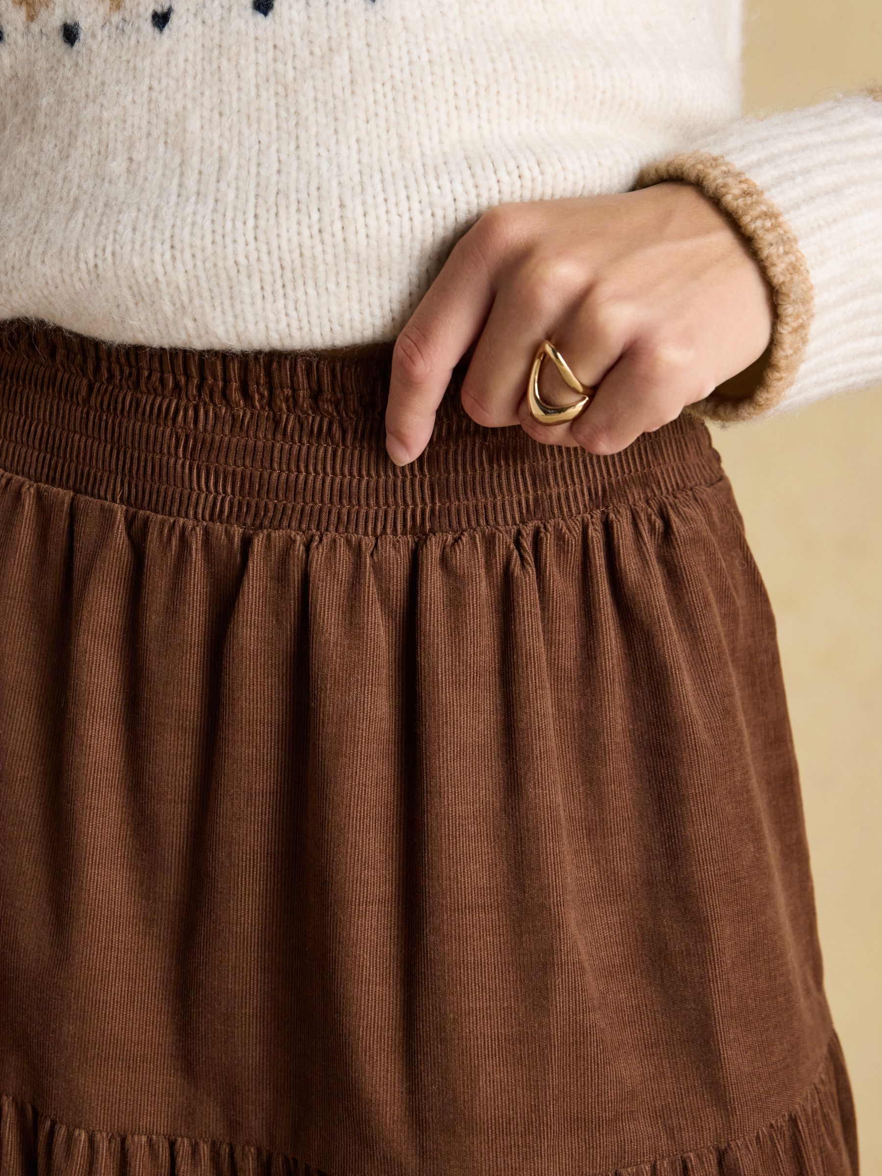 Brown Cord Tiered Midi Skirt - Image 4 of 8