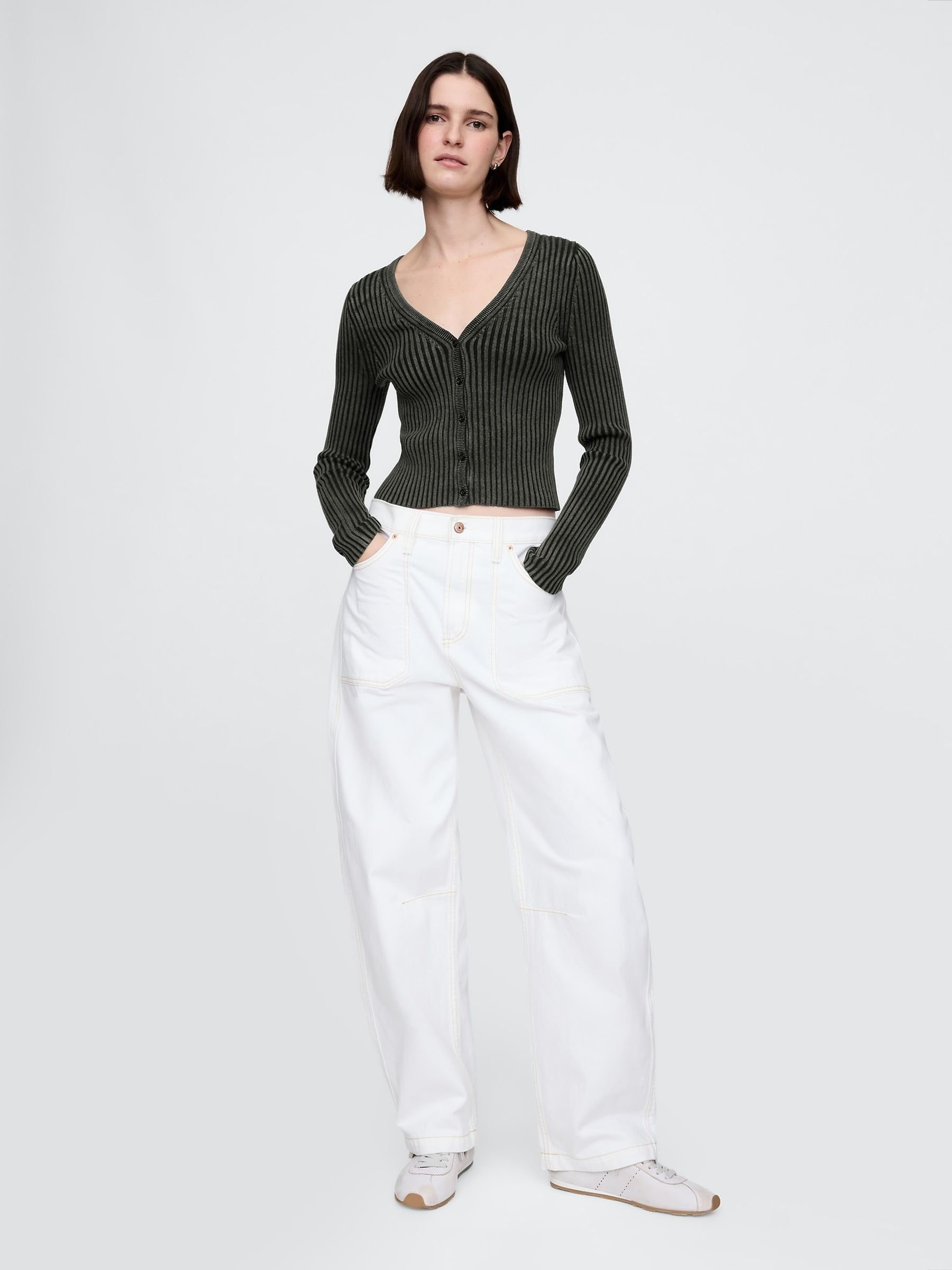 Black Cropped Plaited Rib Cardigan - Image 3 of 7