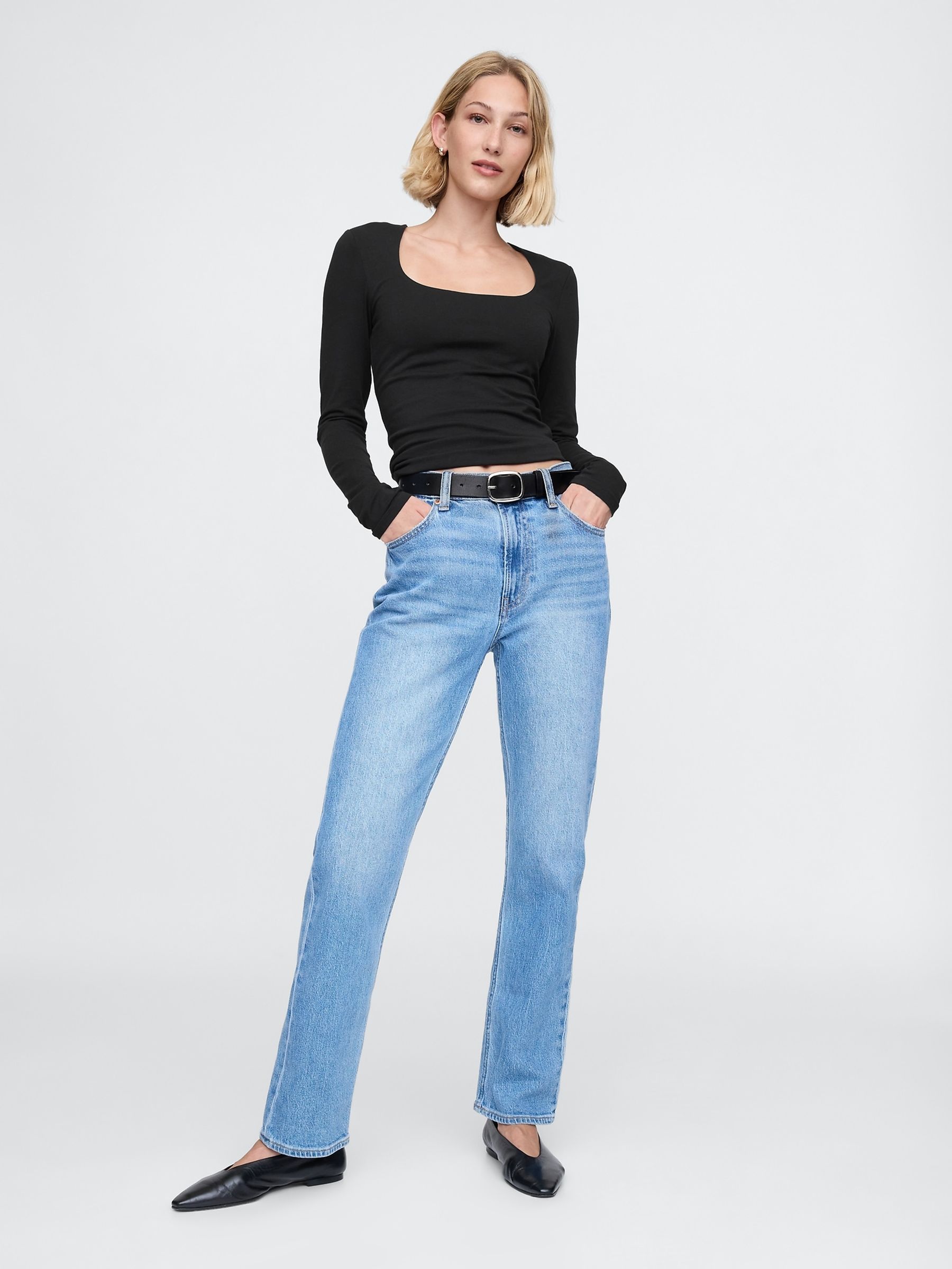 Black Square Neck Long Sleeve Top - Image 3 of 5