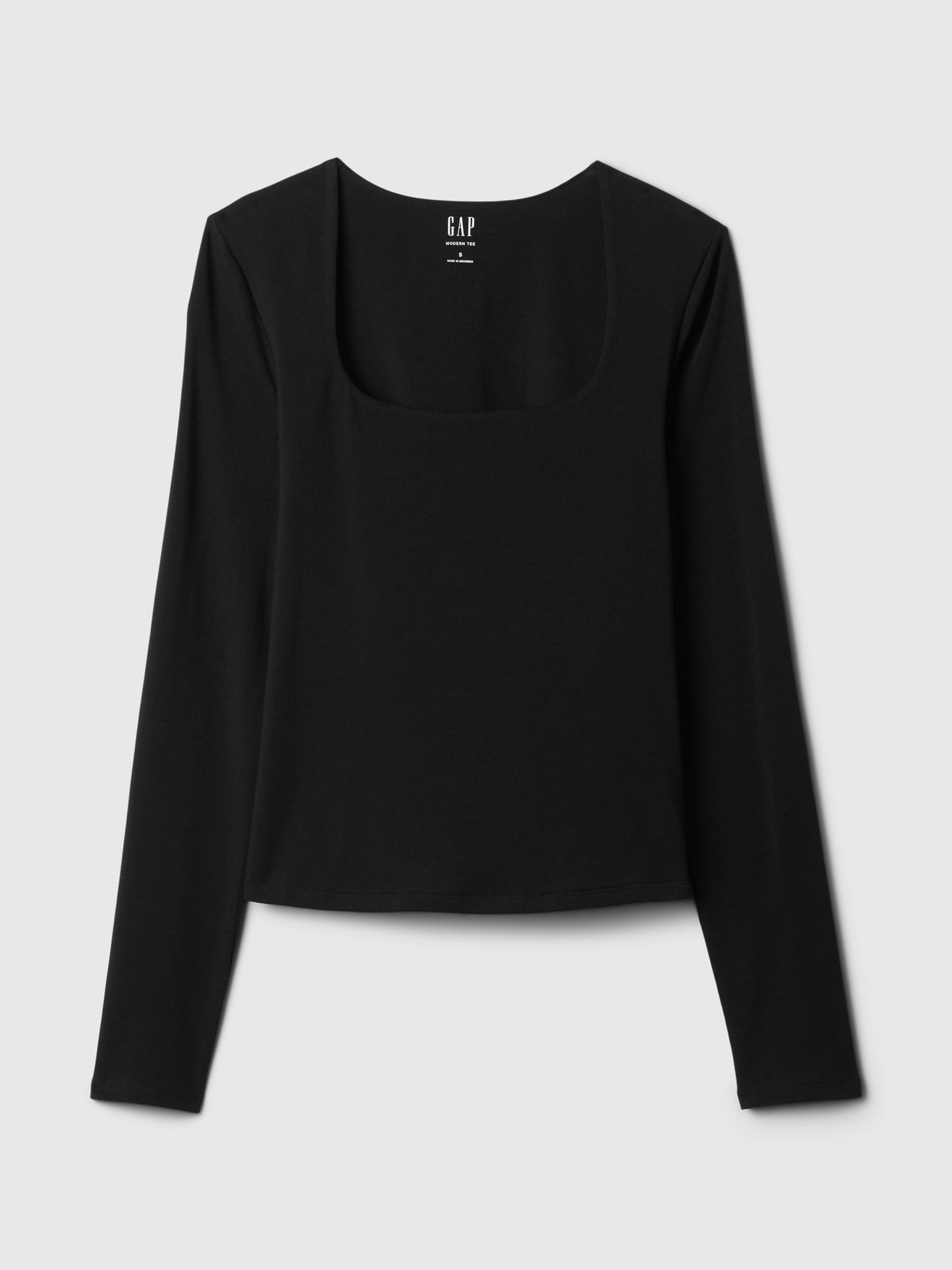 Black Square Neck Long Sleeve Top - Image 5 of 5