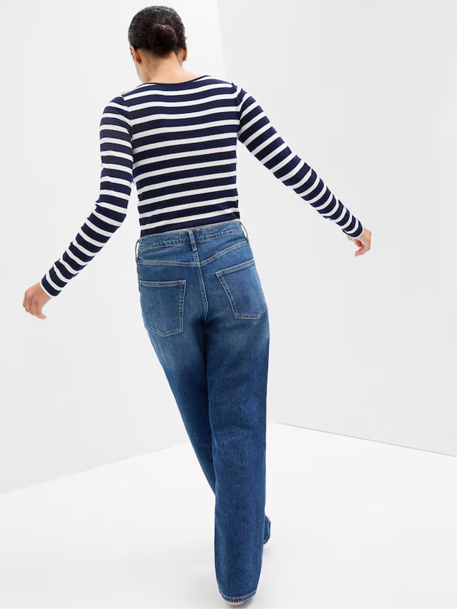 Black Stripe Long Sleeve Boat Neck Top - Image 2 of 2