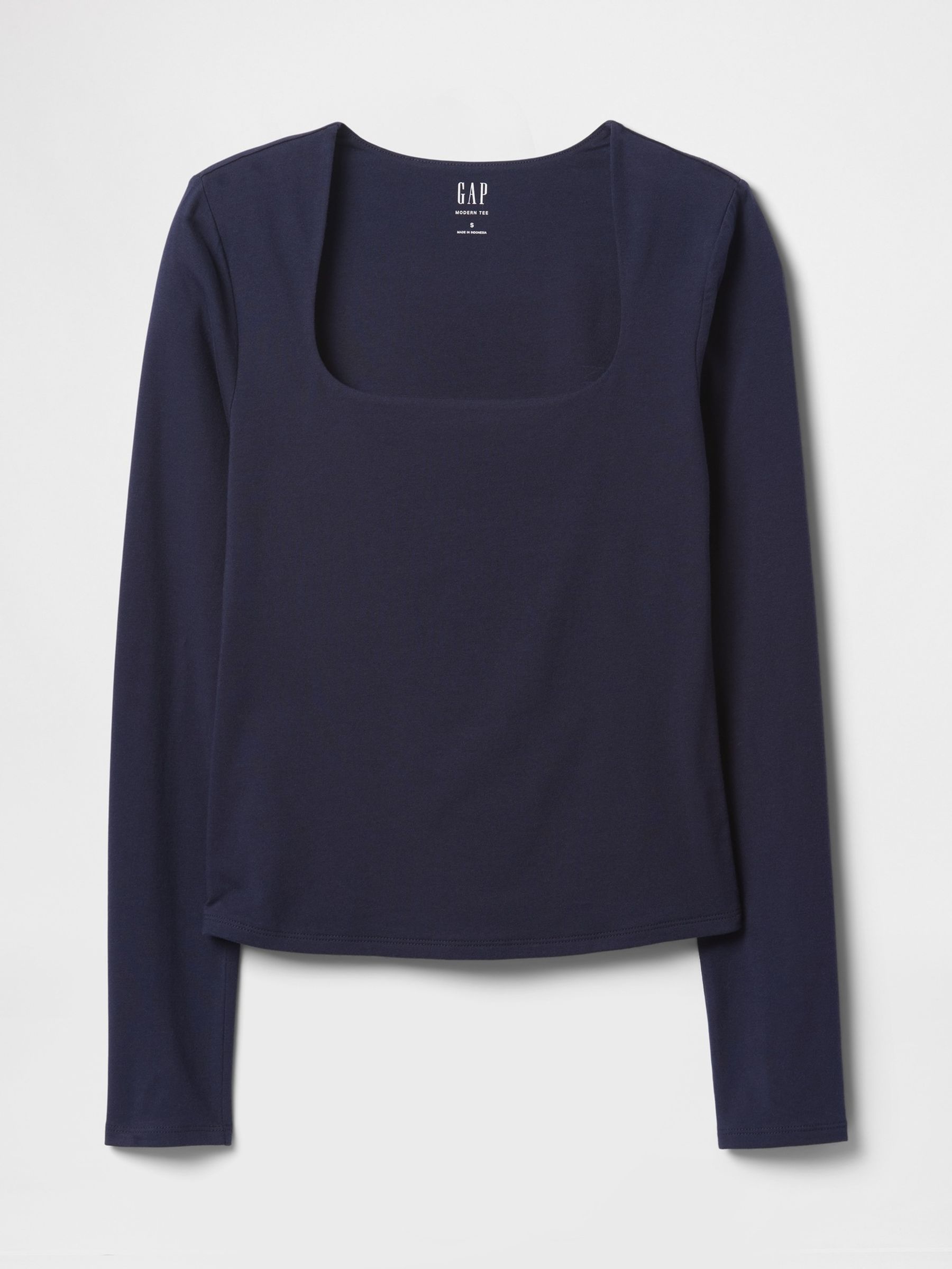 Navy Blue Square Neck Long Sleeve Top - Image 4 of 4