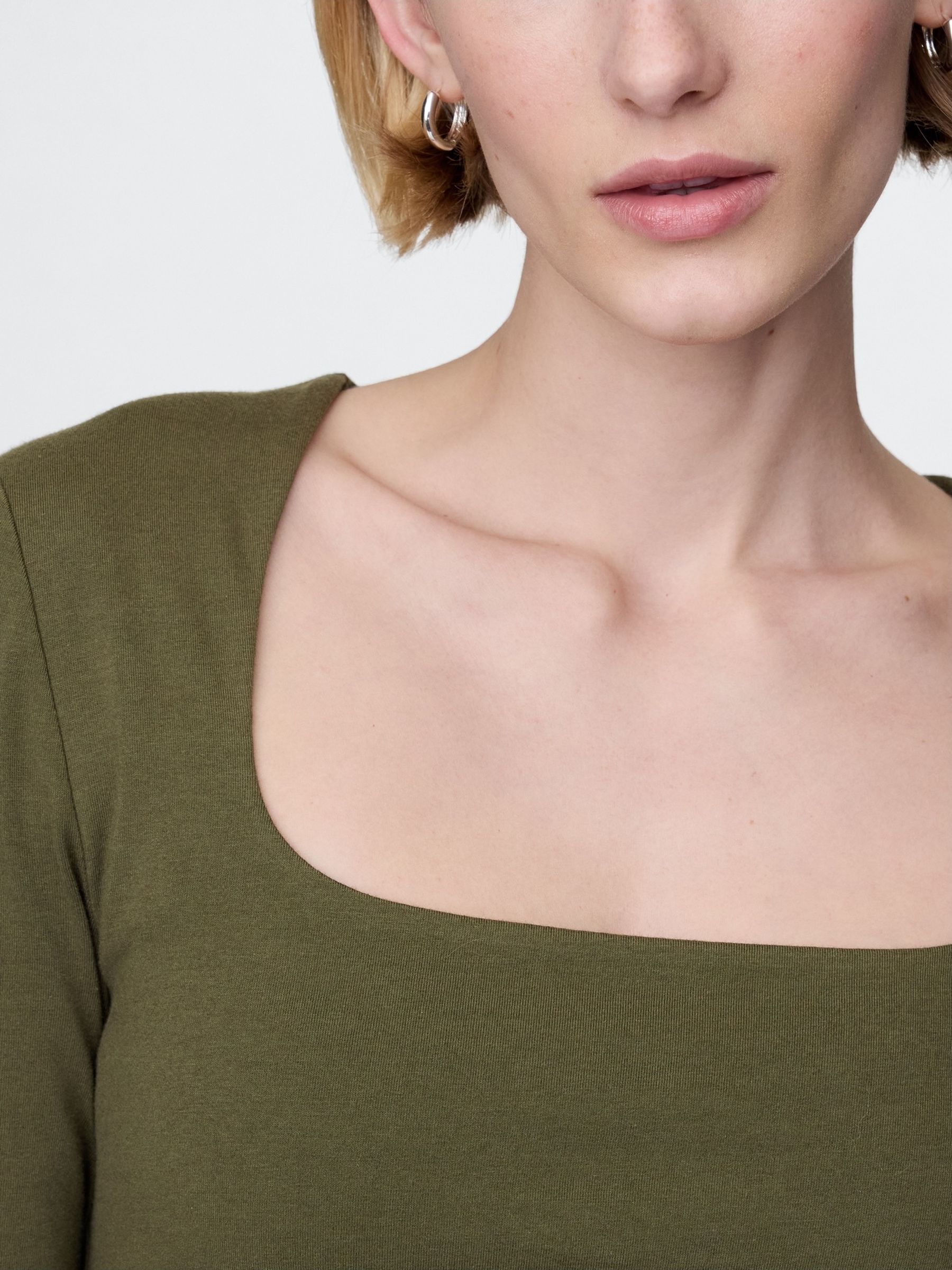 Khaki Green Square Neck Long Sleeve Top - Image 4 of 5