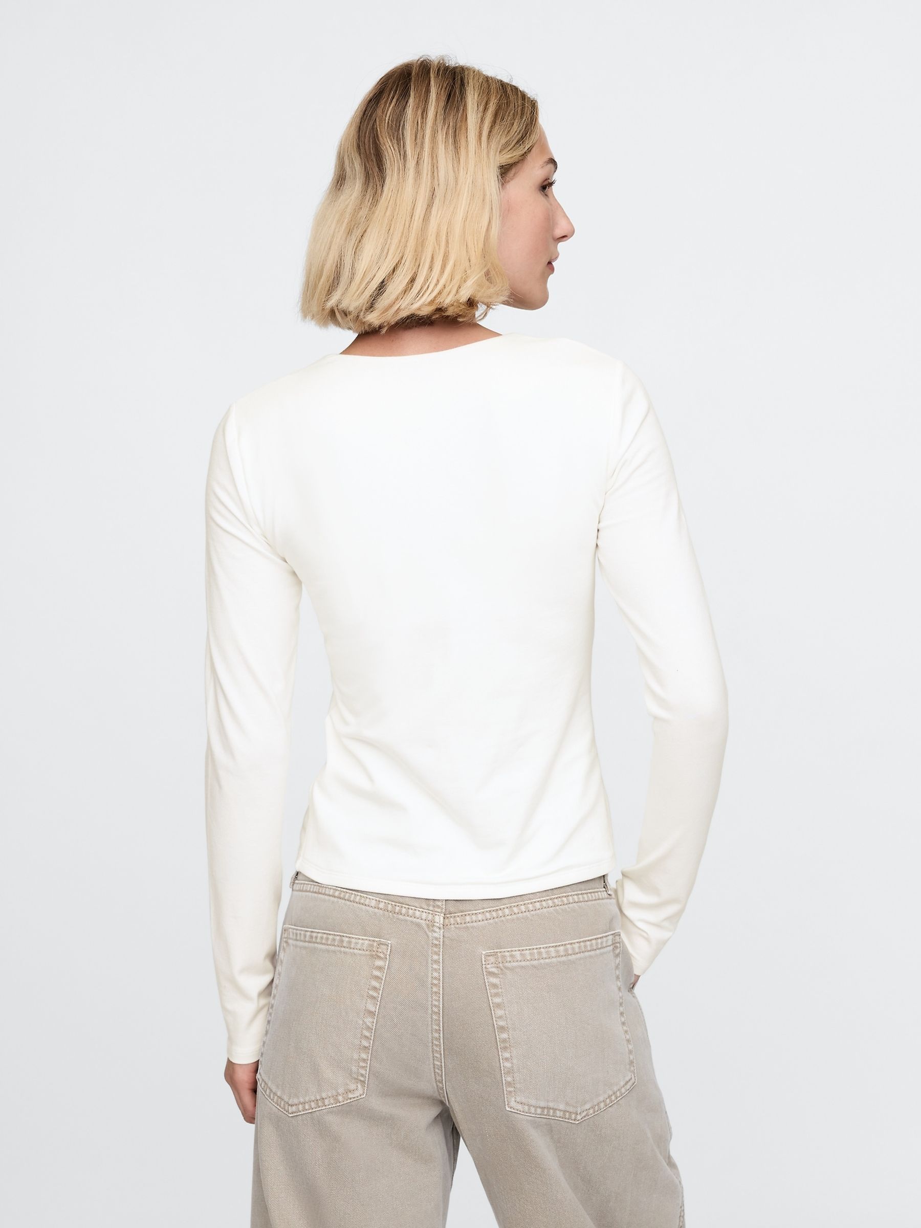 White Square Neck Long Sleeve Top - Image 2 of 4