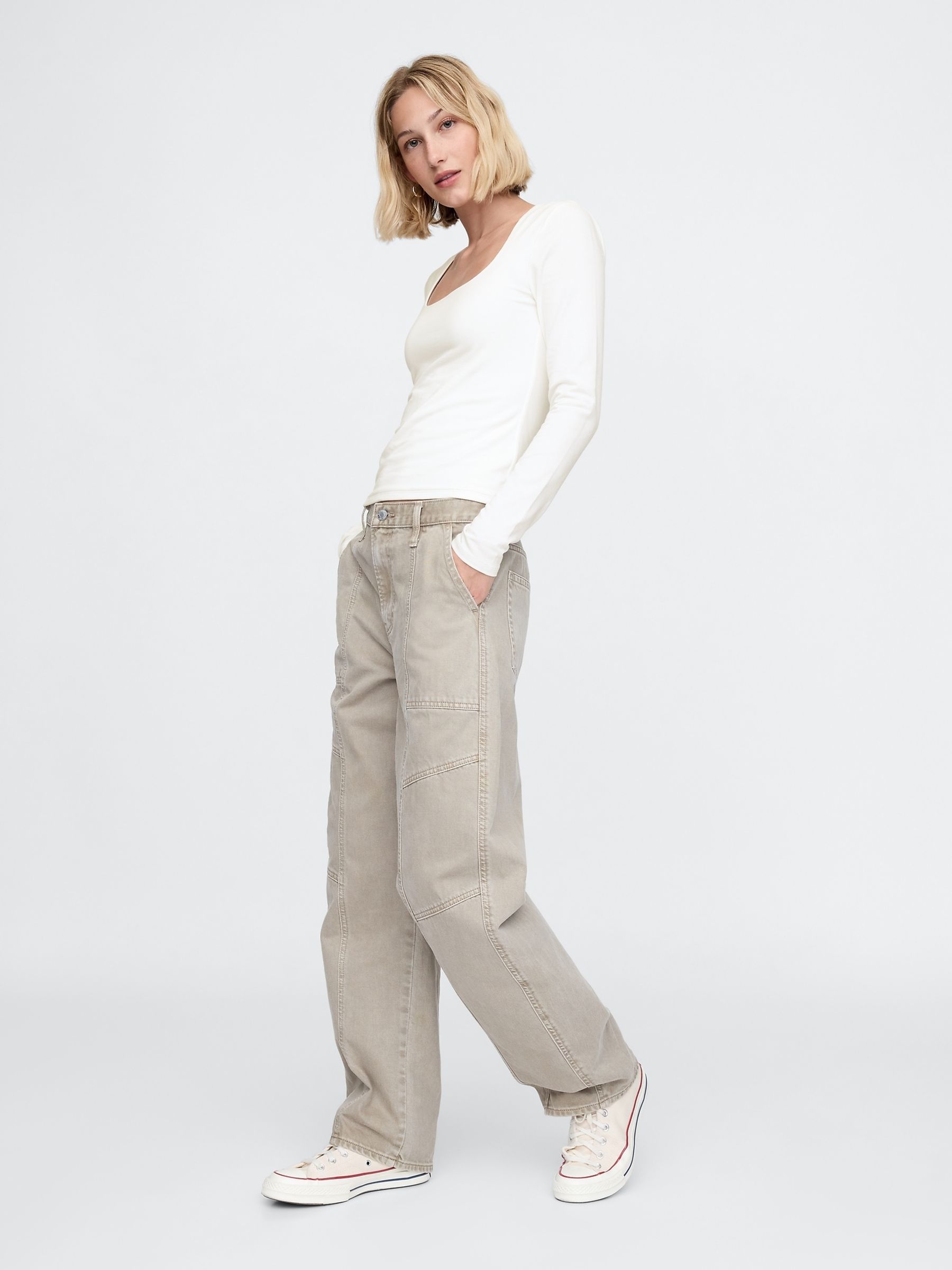 White Square Neck Long Sleeve Top - Image 3 of 4